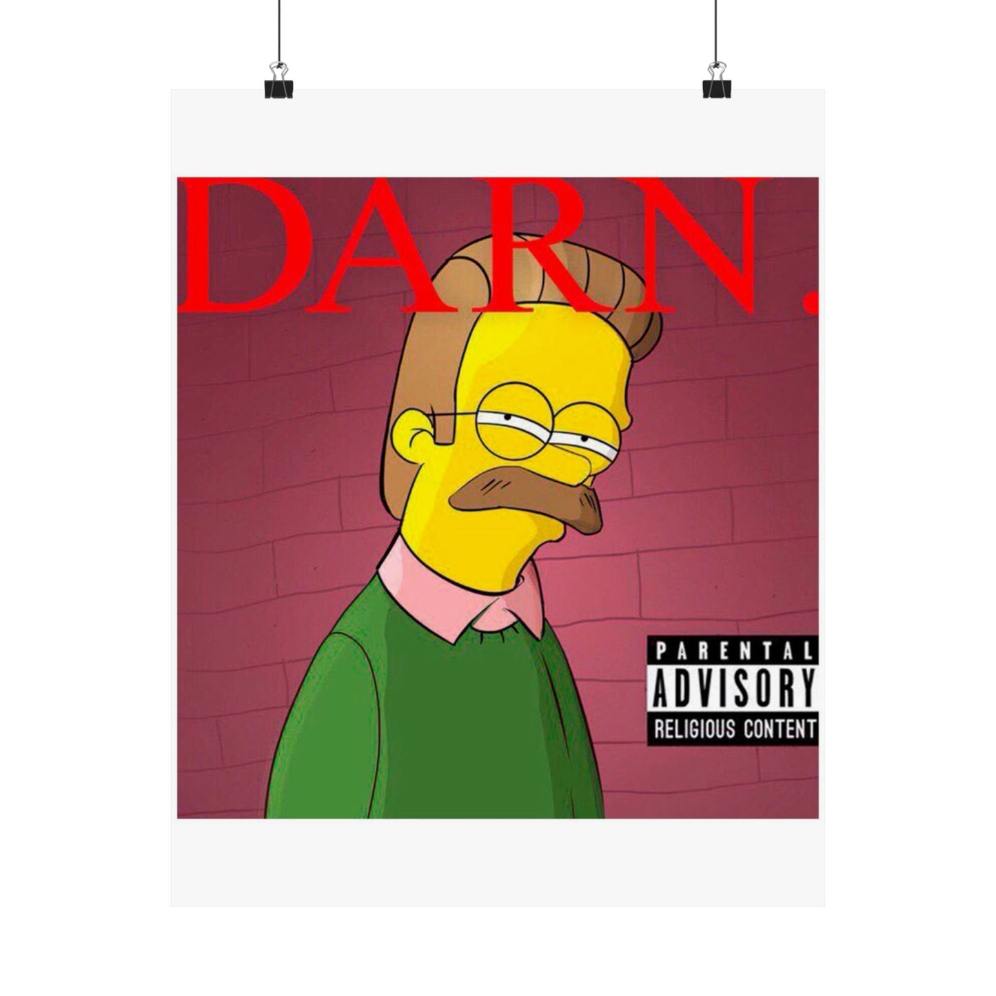 Kendrick Lamar x Simpsons “DARN” Poster – Funny Ned Flanders Mashup Wall Art – Matte Print for Music & Pop Culture Fans