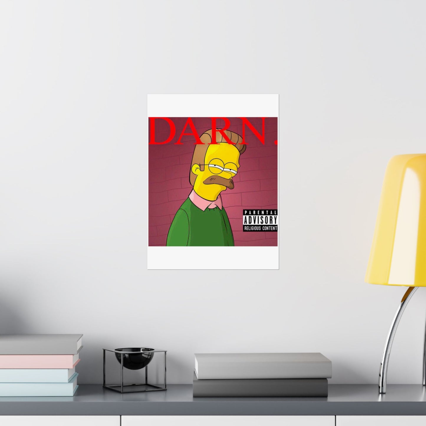 Kendrick Lamar x Simpsons “DARN” Poster – Funny Ned Flanders Mashup Wall Art – Matte Print for Music & Pop Culture Fans