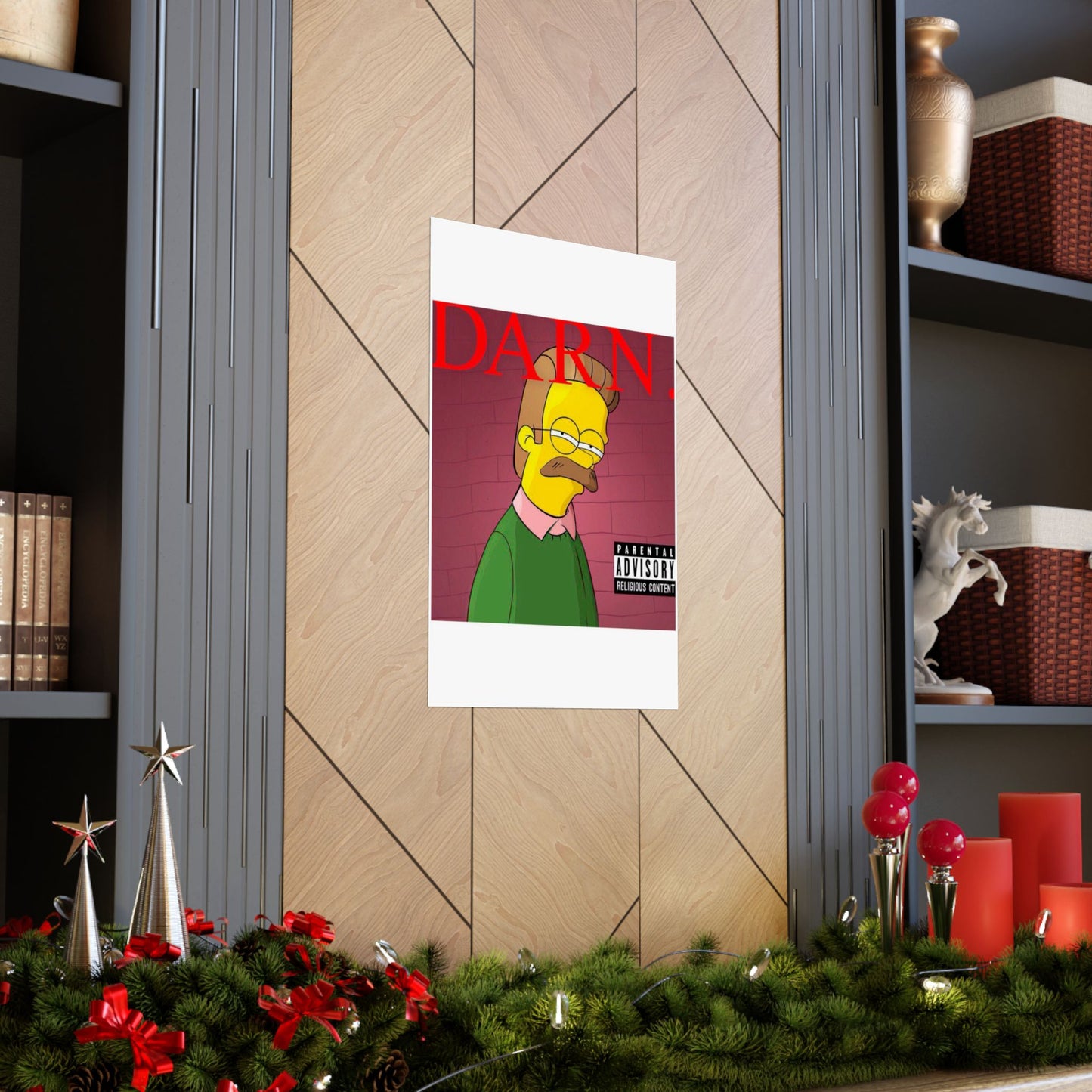 Kendrick Lamar x Simpsons “DARN” Poster – Funny Ned Flanders Mashup Wall Art – Matte Print for Music & Pop Culture Fans