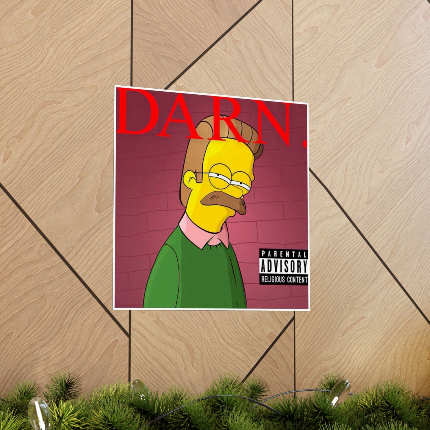 Kendrick Lamar x Simpsons “DARN” Poster – Funny Ned Flanders Mashup Wall Art – Matte Print for Music & Pop Culture Fans