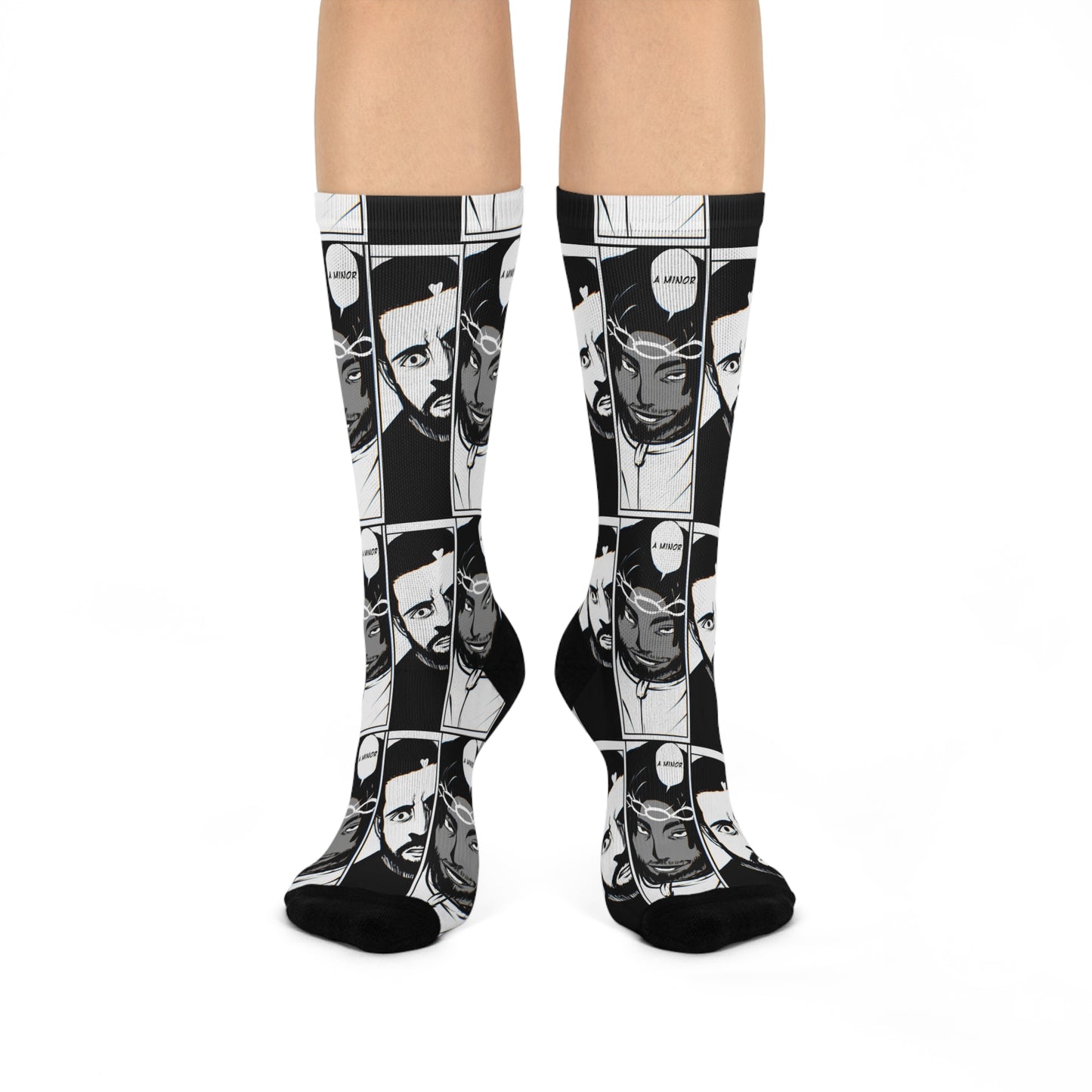 Kendrick Lamar Drake Anime Battle - Crew Socks - Black Pattern