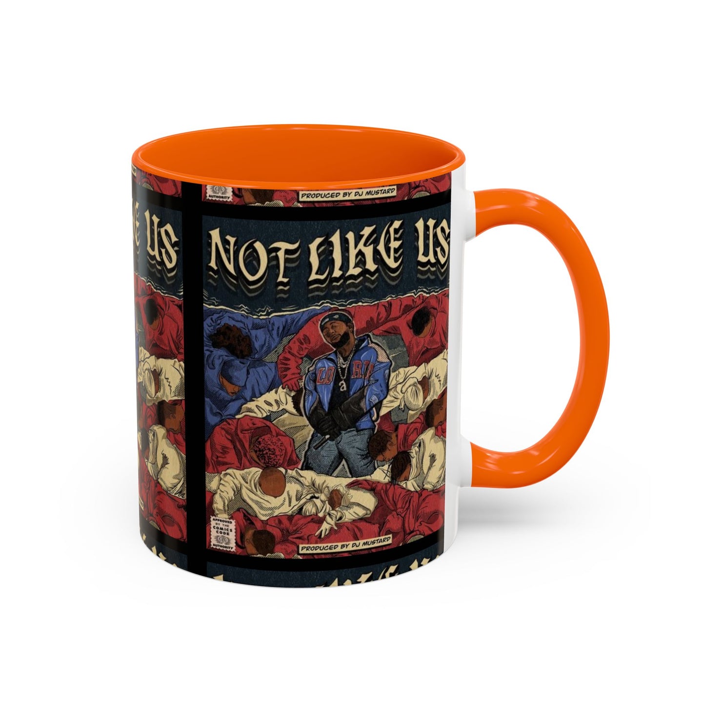 Kendrick Lamar "Not Like Us" Comic Mug – Hip-Hop Coffee Cup, Rap Art Gift, Color Accent Ceramic