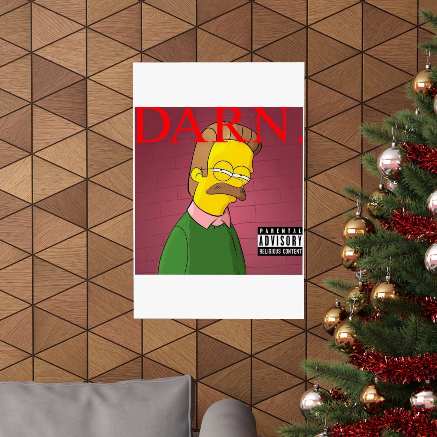 Kendrick Lamar x Simpsons “DARN” Poster – Funny Ned Flanders Mashup Wall Art – Matte Print for Music & Pop Culture Fans