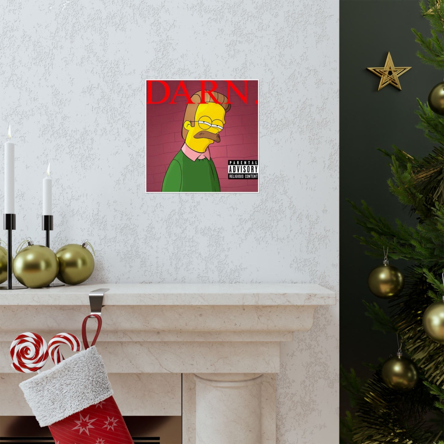 Kendrick Lamar x Simpsons “DARN” Poster – Funny Ned Flanders Mashup Wall Art – Matte Print for Music & Pop Culture Fans