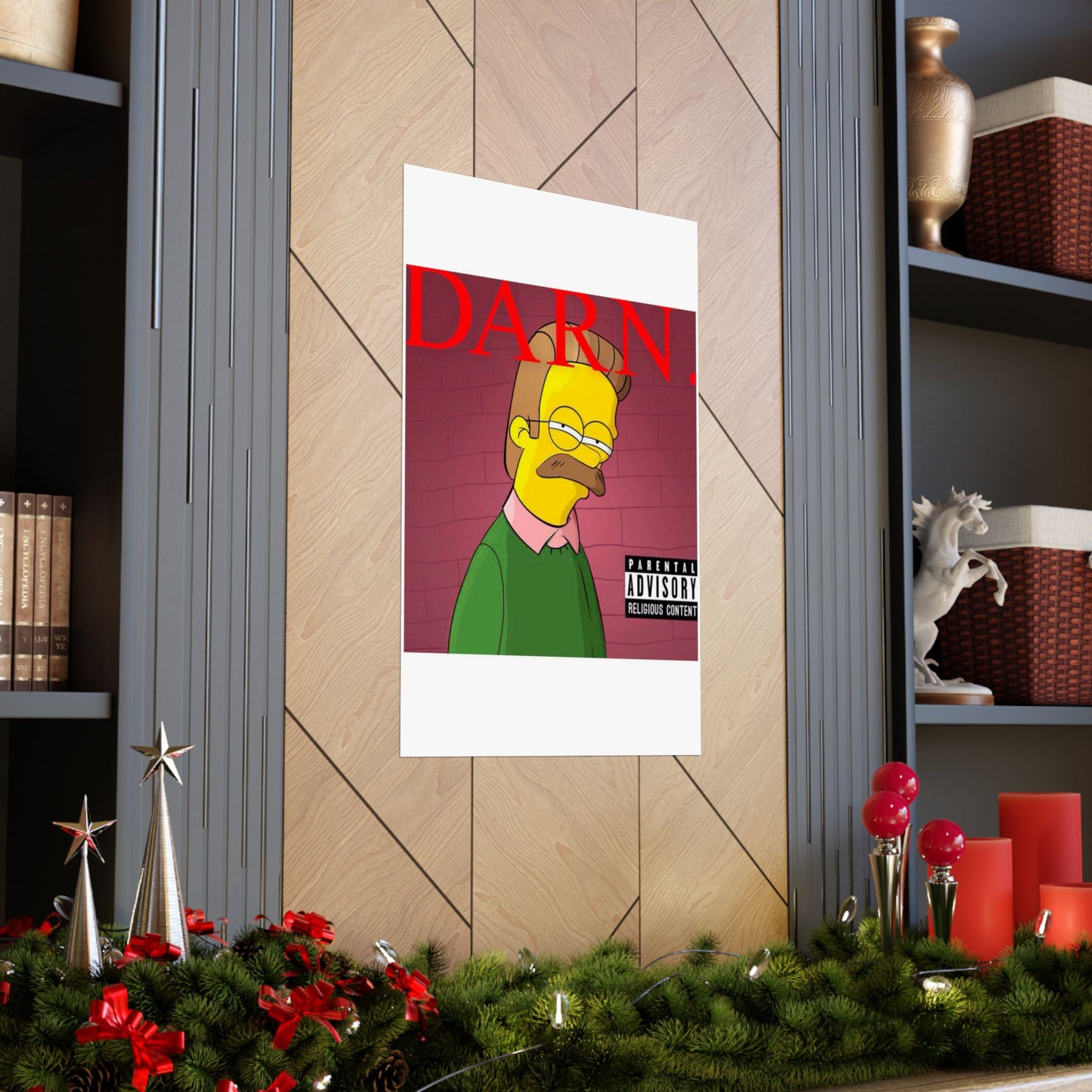 Kendrick Lamar x Simpsons “DARN” Poster – Funny Ned Flanders Mashup Wall Art – Matte Print for Music & Pop Culture Fans