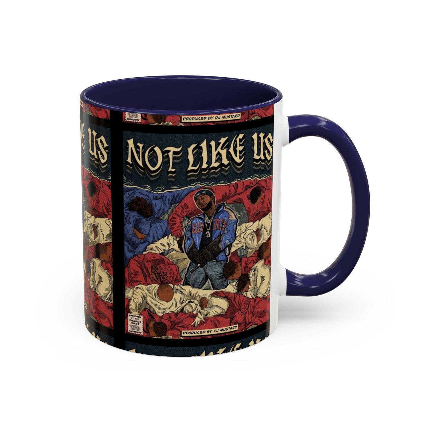 Kendrick Lamar "Not Like Us" Comic Mug – Hip-Hop Coffee Cup, Rap Art Gift, Color Accent Ceramic