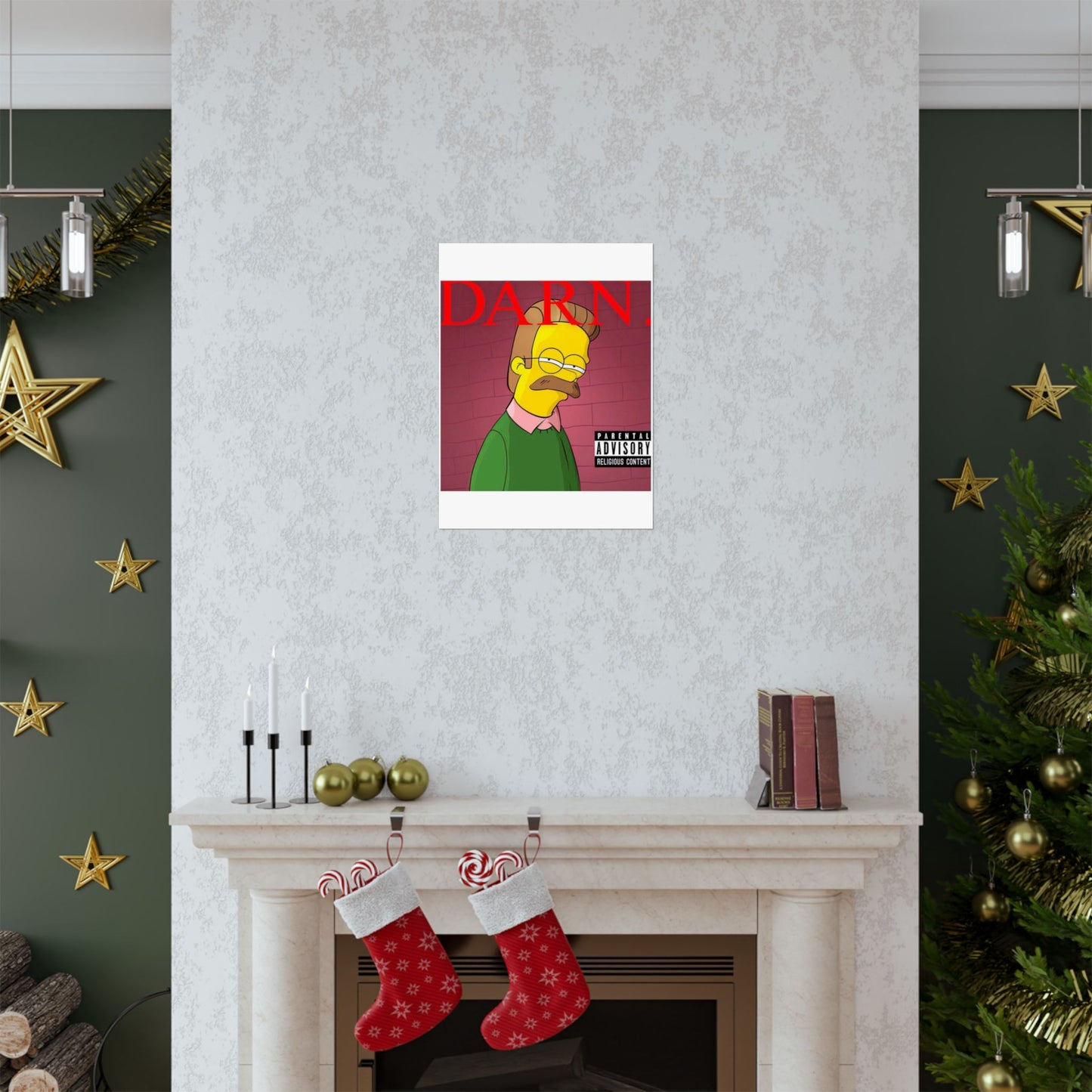 Kendrick Lamar x Simpsons “DARN” Poster – Funny Ned Flanders Mashup Wall Art – Matte Print for Music & Pop Culture Fans