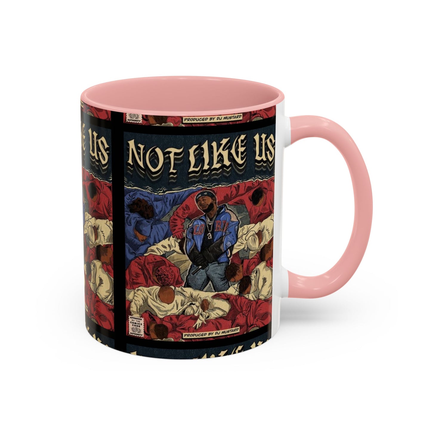 Kendrick Lamar "Not Like Us" Comic Mug – Hip-Hop Coffee Cup, Rap Art Gift, Color Accent Ceramic