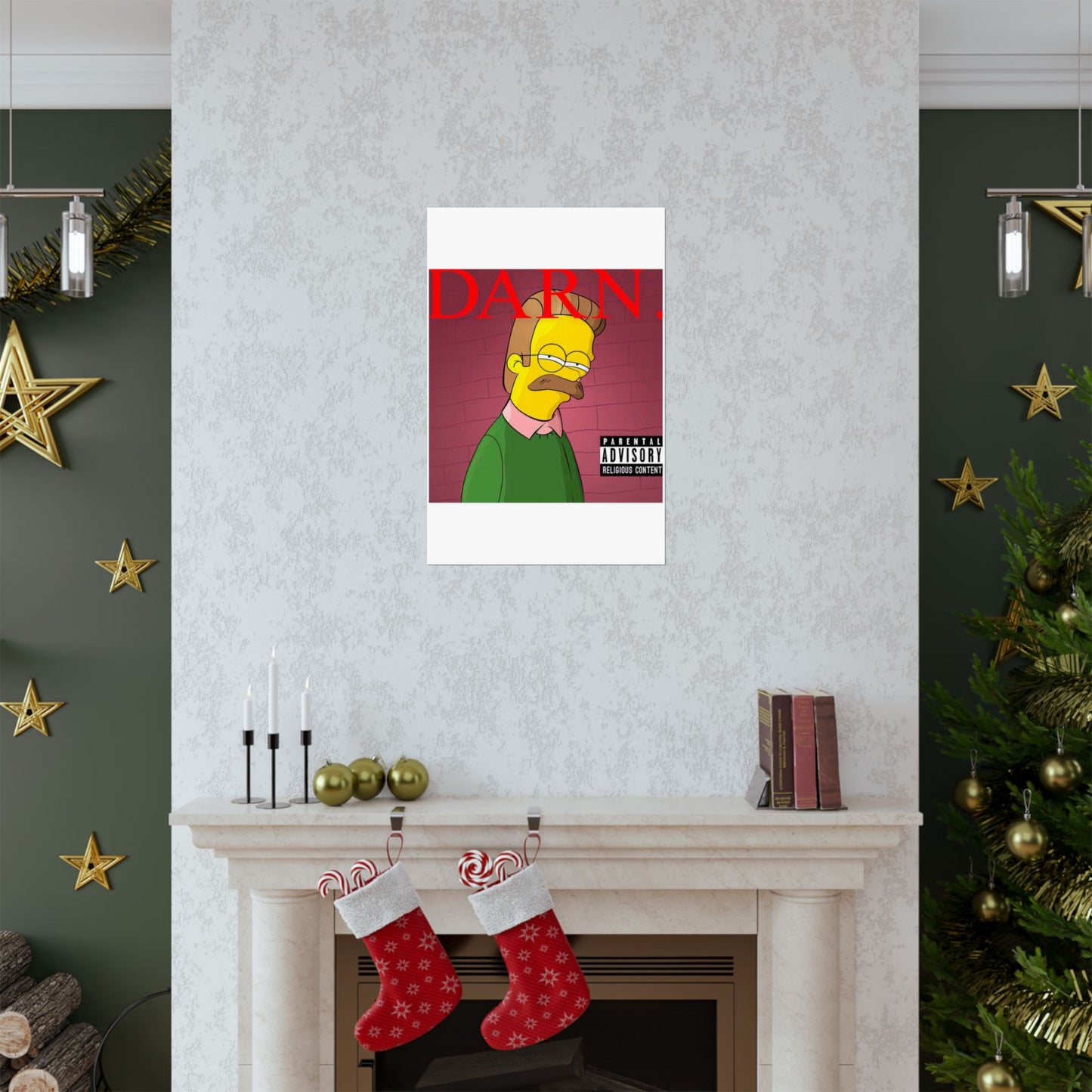 Kendrick Lamar x Simpsons “DARN” Poster – Funny Ned Flanders Mashup Wall Art – Matte Print for Music & Pop Culture Fans