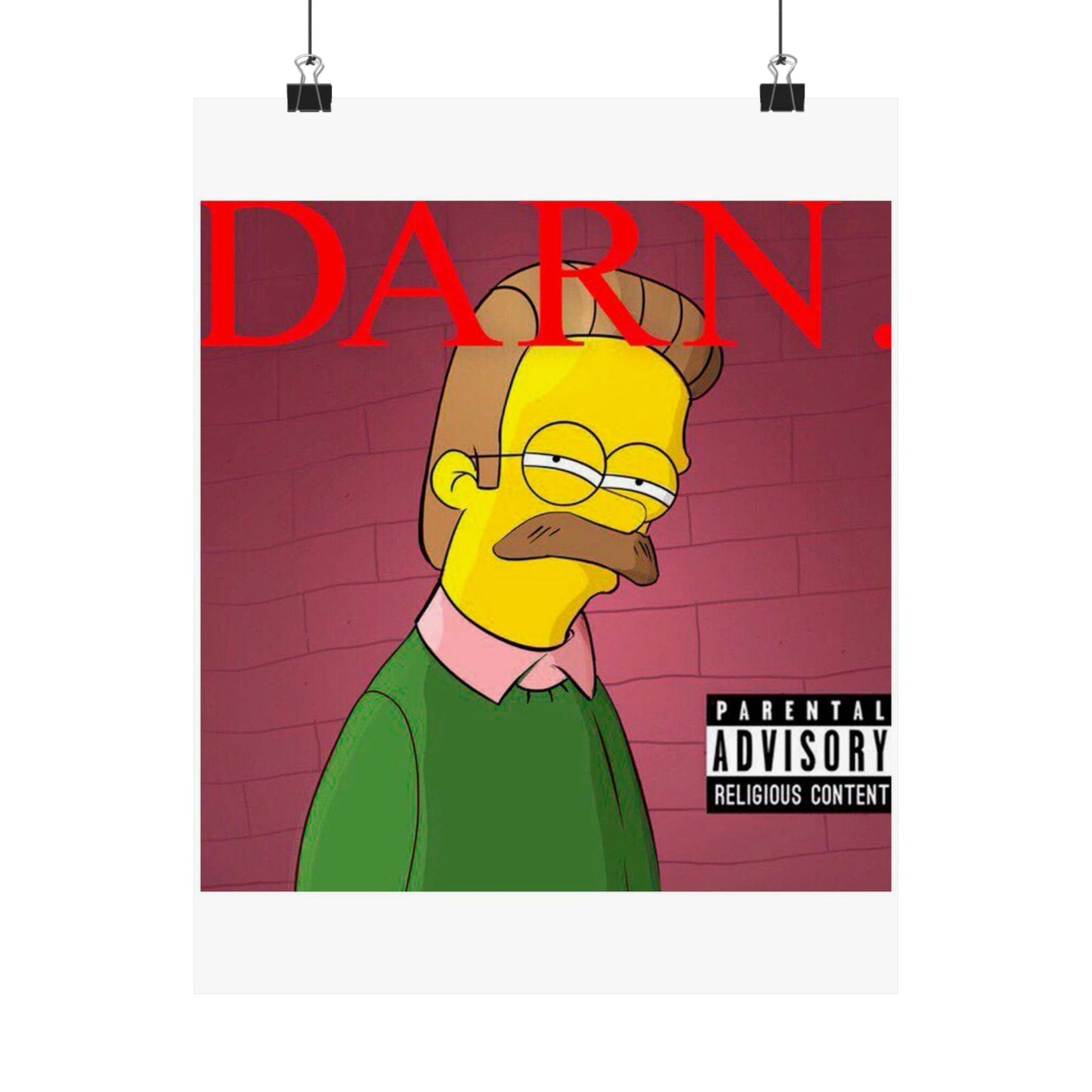 Kendrick Lamar x Simpsons “DARN” Poster – Funny Ned Flanders Mashup Wall Art – Matte Print for Music & Pop Culture Fans