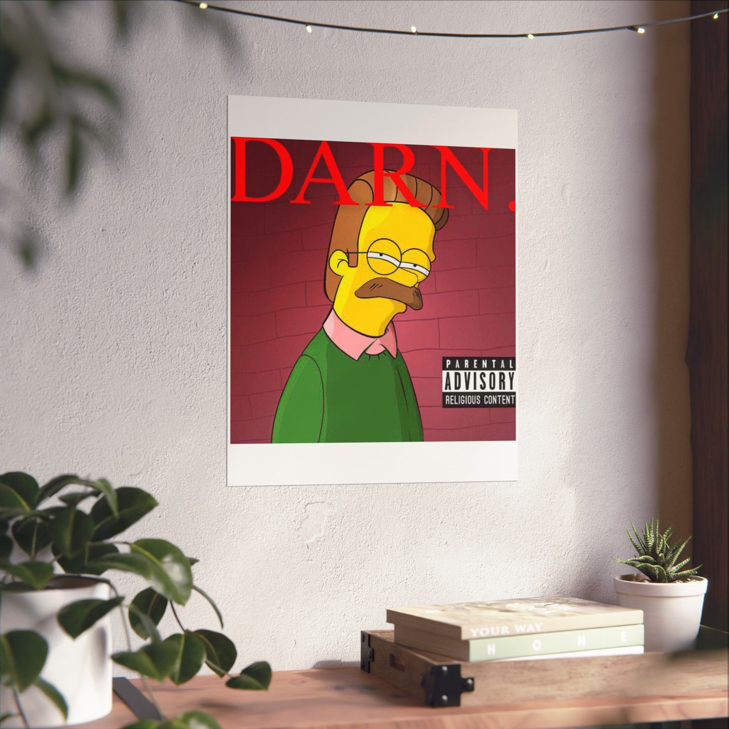 Kendrick Lamar x Simpsons “DARN” Poster – Funny Ned Flanders Mashup Wall Art – Matte Print for Music & Pop Culture Fans