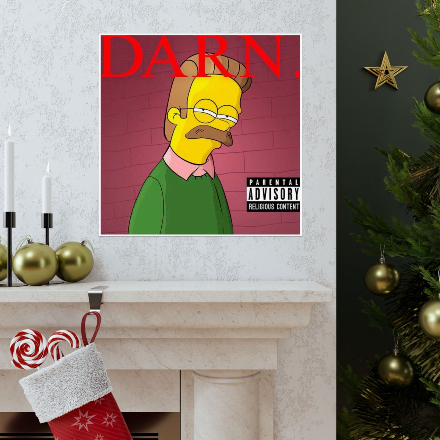 Kendrick Lamar x Simpsons “DARN” Poster – Funny Ned Flanders Mashup Wall Art – Matte Print for Music & Pop Culture Fans