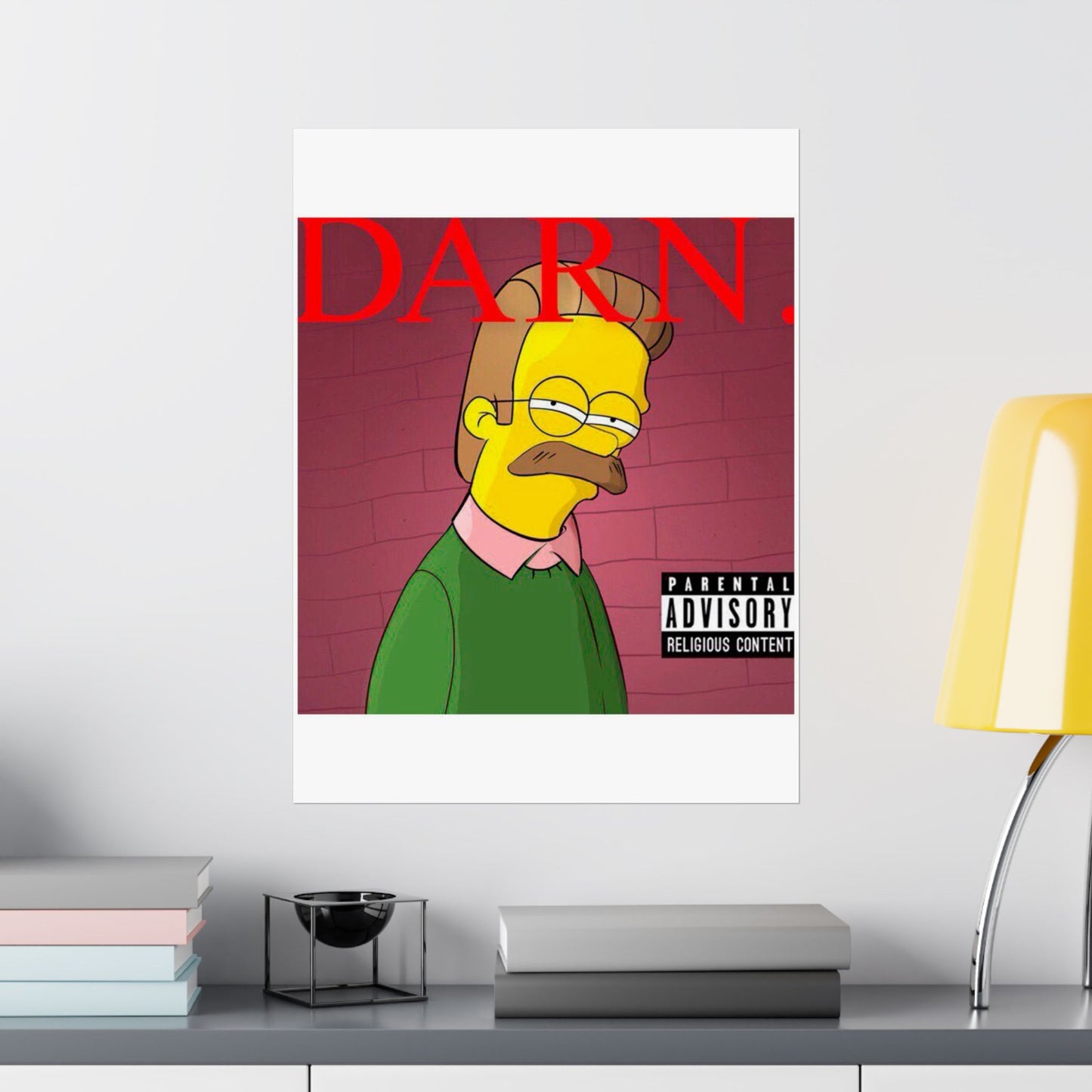 Kendrick Lamar x Simpsons “DARN” Poster – Funny Ned Flanders Mashup Wall Art – Matte Print for Music & Pop Culture Fans