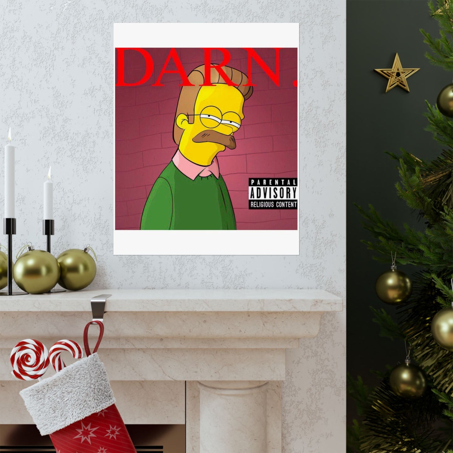 Kendrick Lamar x Simpsons “DARN” Poster – Funny Ned Flanders Mashup Wall Art – Matte Print for Music & Pop Culture Fans