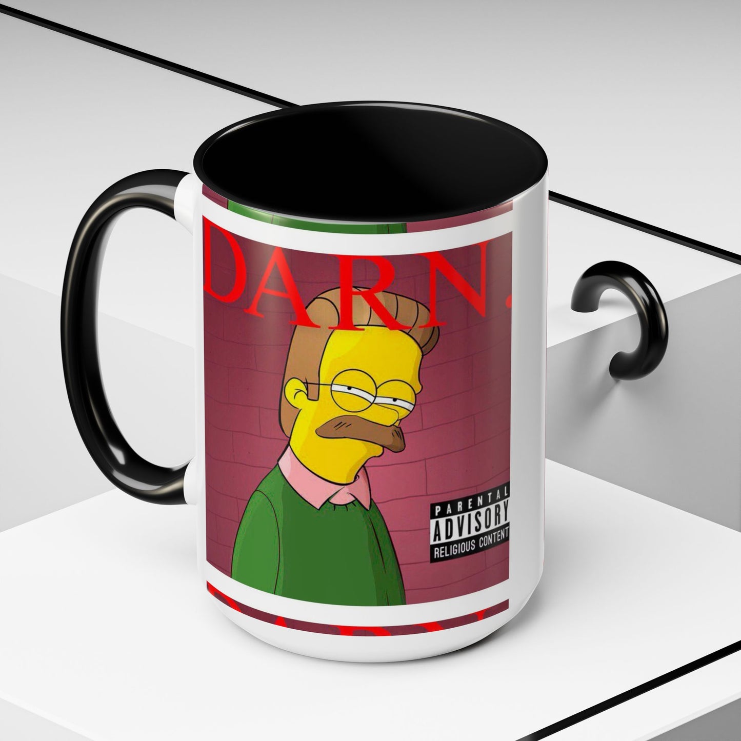 Kendrick Lamar x Simpsons "DARN" Ned Flanders Mashup Mug – Funny Hip Hop Accent Coffee Cup – 11oz & 15oz