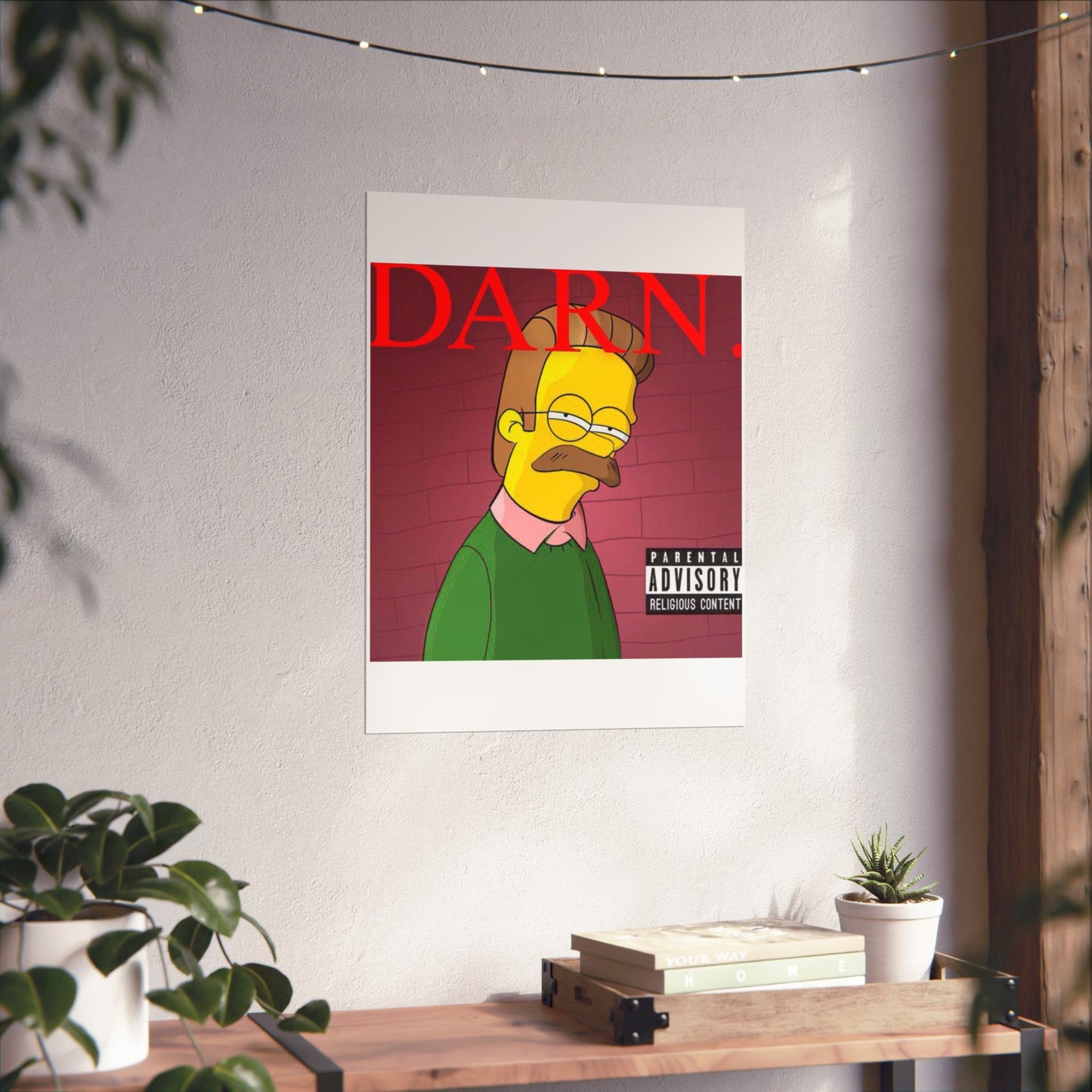 Kendrick Lamar x Simpsons “DARN” Poster – Funny Ned Flanders Mashup Wall Art – Matte Print for Music & Pop Culture Fans