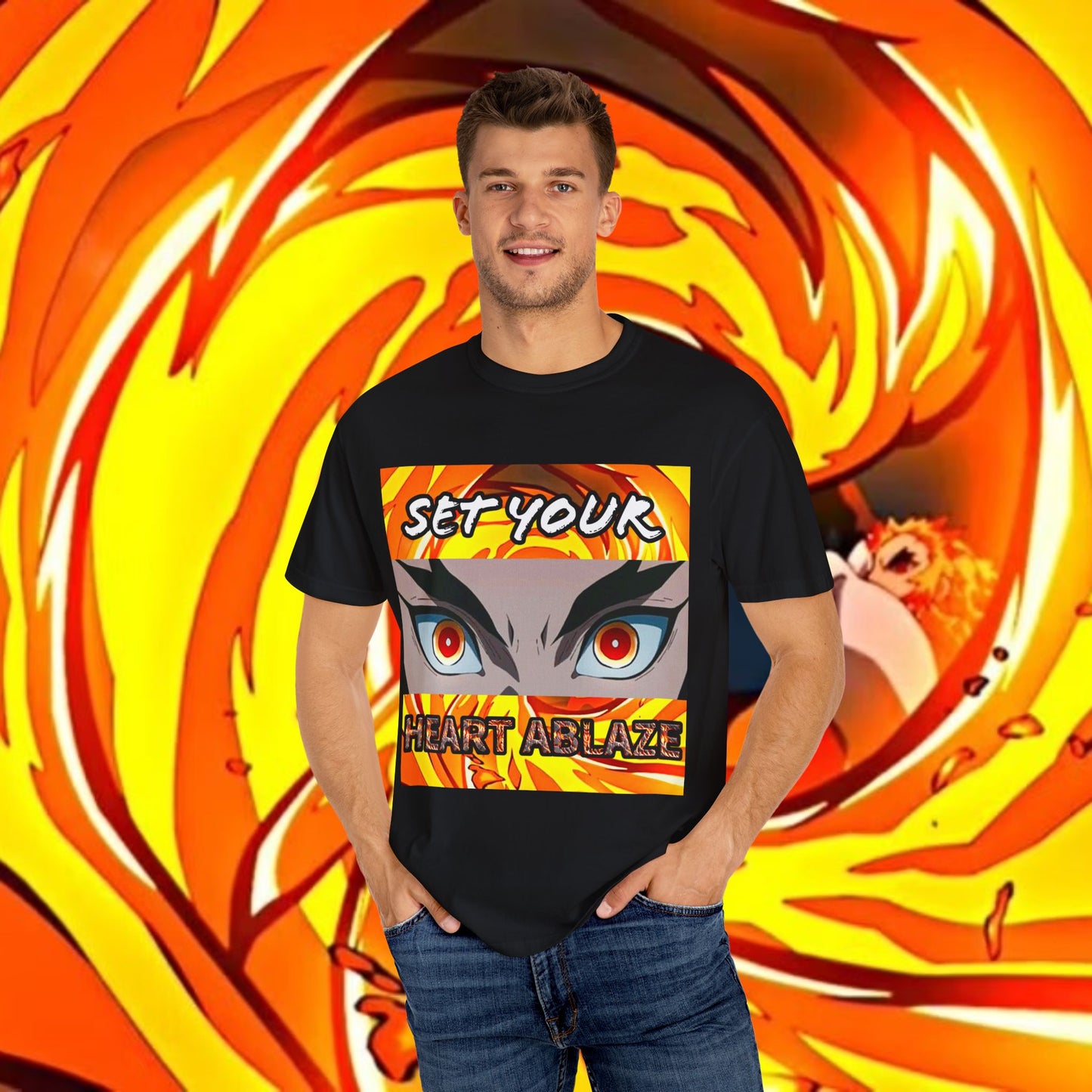 "Set Your Heart Ablaze" Rengoku Demon Slayer T-Shirt - WAS $24.99