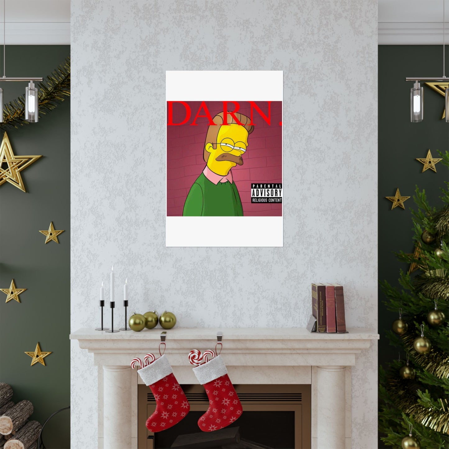 Kendrick Lamar x Simpsons “DARN” Poster – Funny Ned Flanders Mashup Wall Art – Matte Print for Music & Pop Culture Fans