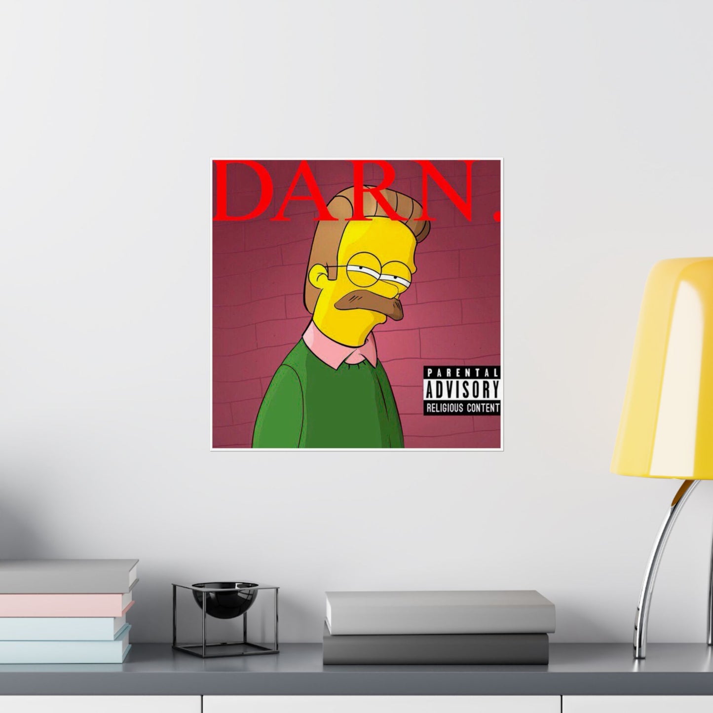 Kendrick Lamar x Simpsons “DARN” Poster – Funny Ned Flanders Mashup Wall Art – Matte Print for Music & Pop Culture Fans