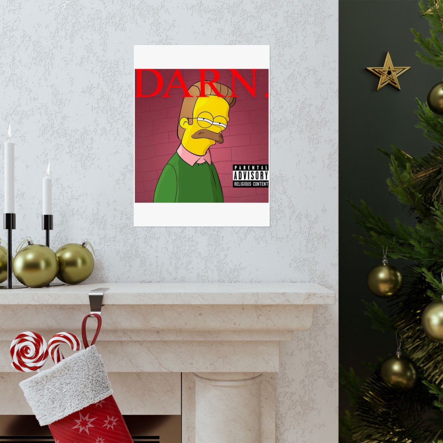 Kendrick Lamar x Simpsons “DARN” Poster – Funny Ned Flanders Mashup Wall Art – Matte Print for Music & Pop Culture Fans