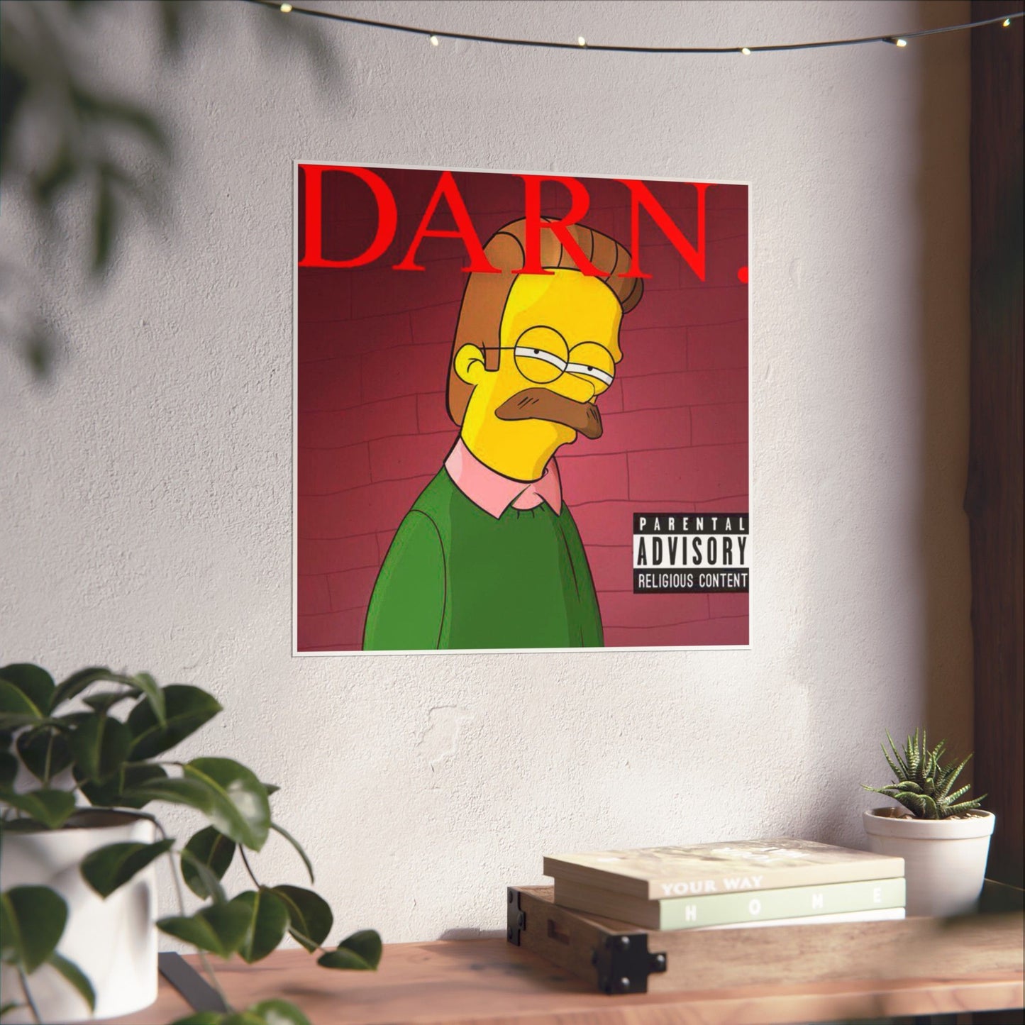Kendrick Lamar x Simpsons “DARN” Poster – Funny Ned Flanders Mashup Wall Art – Matte Print for Music & Pop Culture Fans