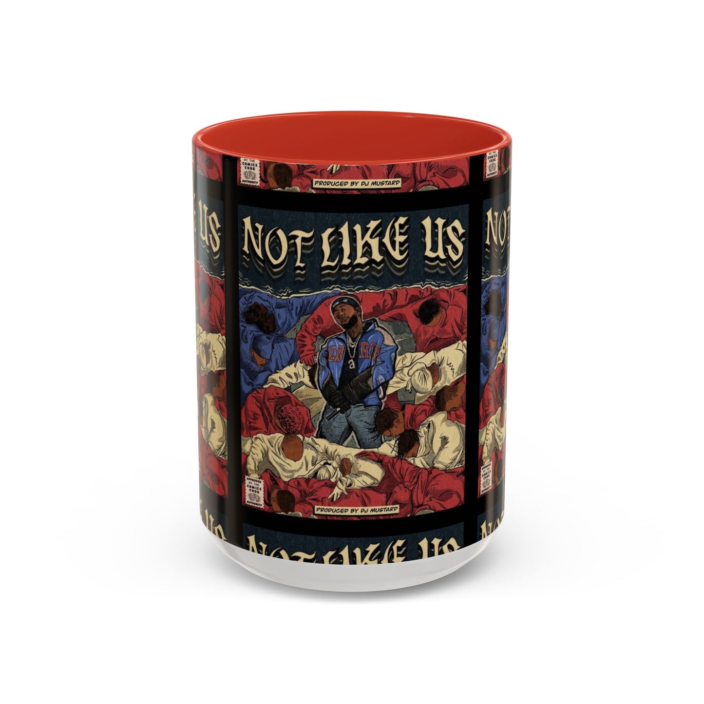 Kendrick Lamar "Not Like Us" Comic Mug – Hip-Hop Coffee Cup, Rap Art Gift, Color Accent Ceramic