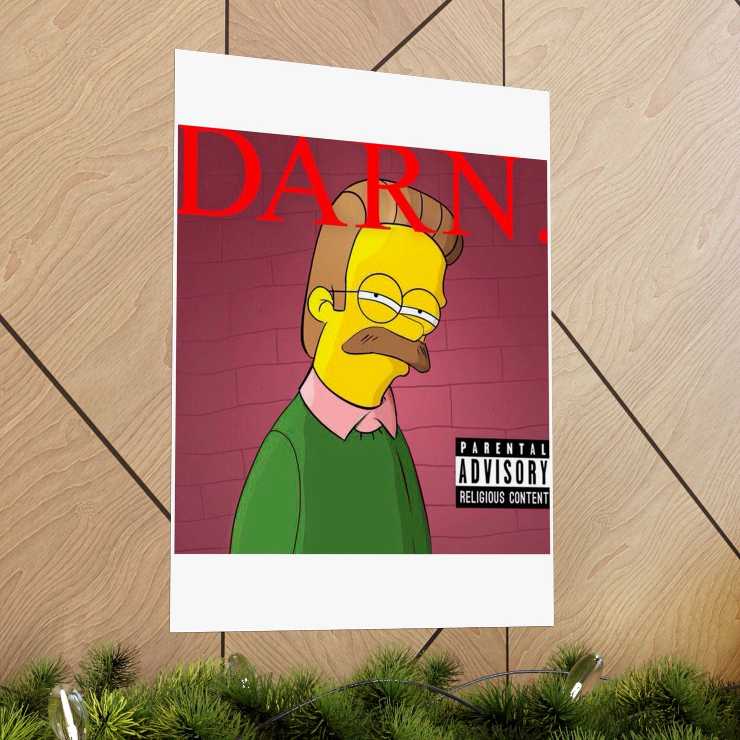 Kendrick Lamar x Simpsons “DARN” Poster – Funny Ned Flanders Mashup Wall Art – Matte Print for Music & Pop Culture Fans