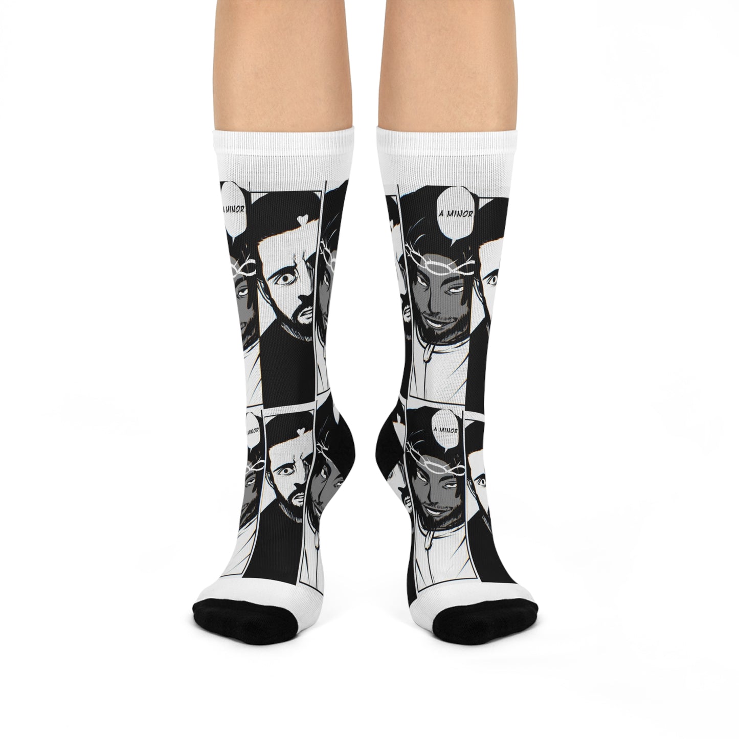 Kendrick Lamar Drake Anime Battle - Crew Socks - White Pattern