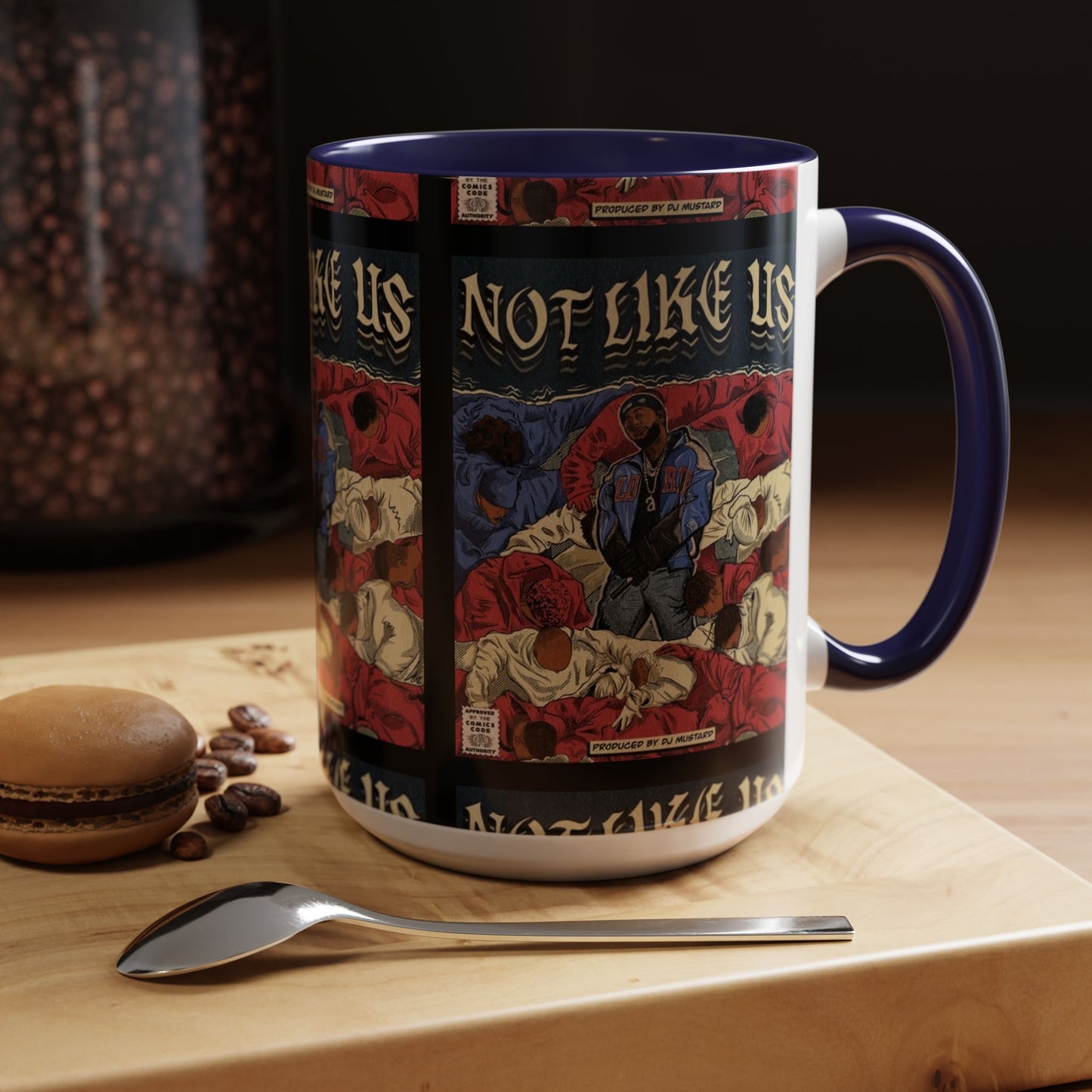 Kendrick Lamar "Not Like Us" Comic Mug – Hip-Hop Coffee Cup, Rap Art Gift, Color Accent Ceramic