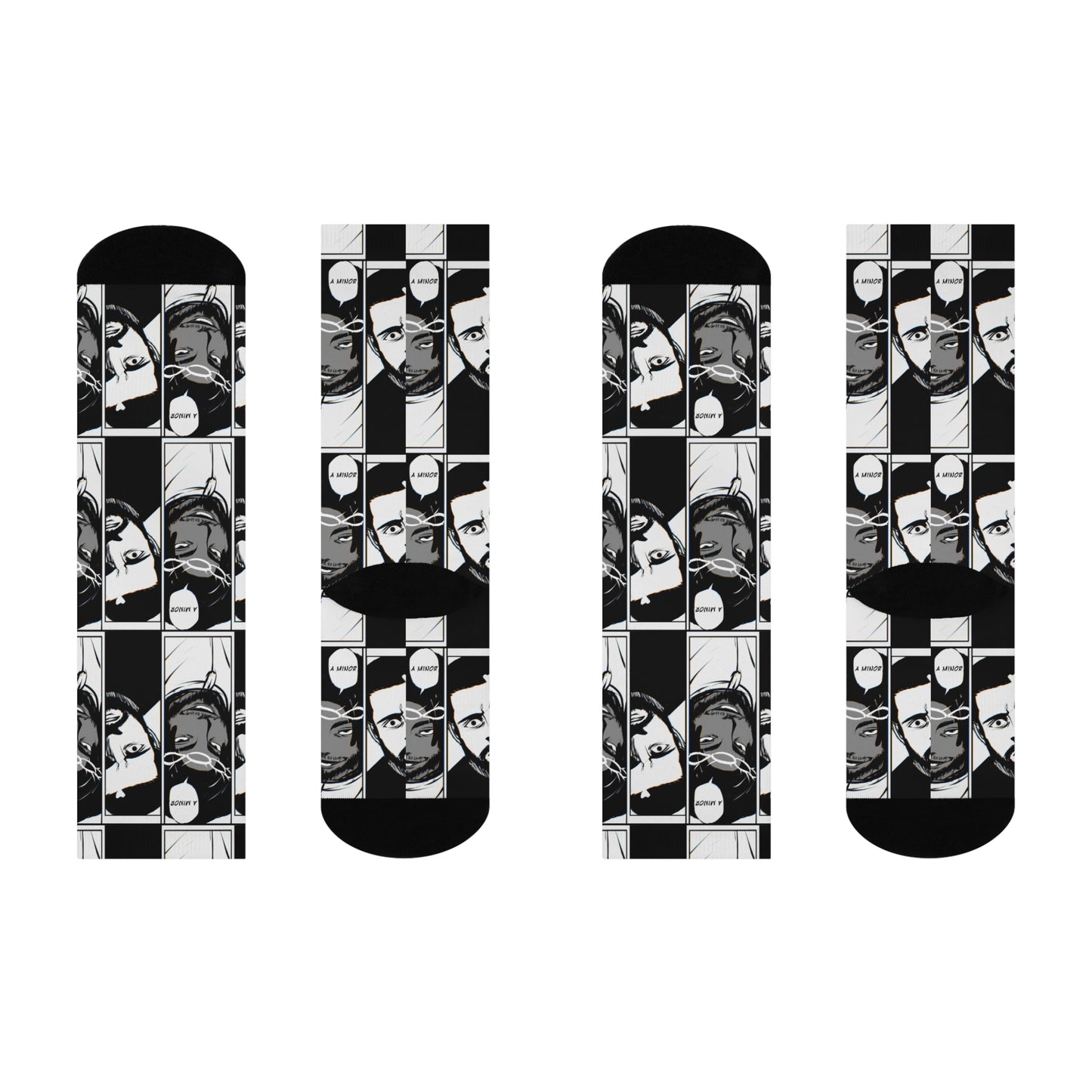 Kendrick Lamar Drake Anime Battle - Crew Socks - Black Pattern
