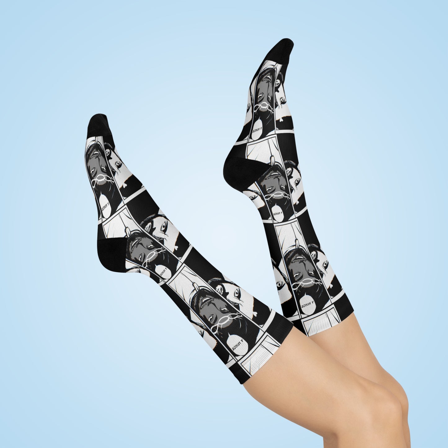 Kendrick Lamar Drake Anime Battle - Crew Socks - Black Pattern