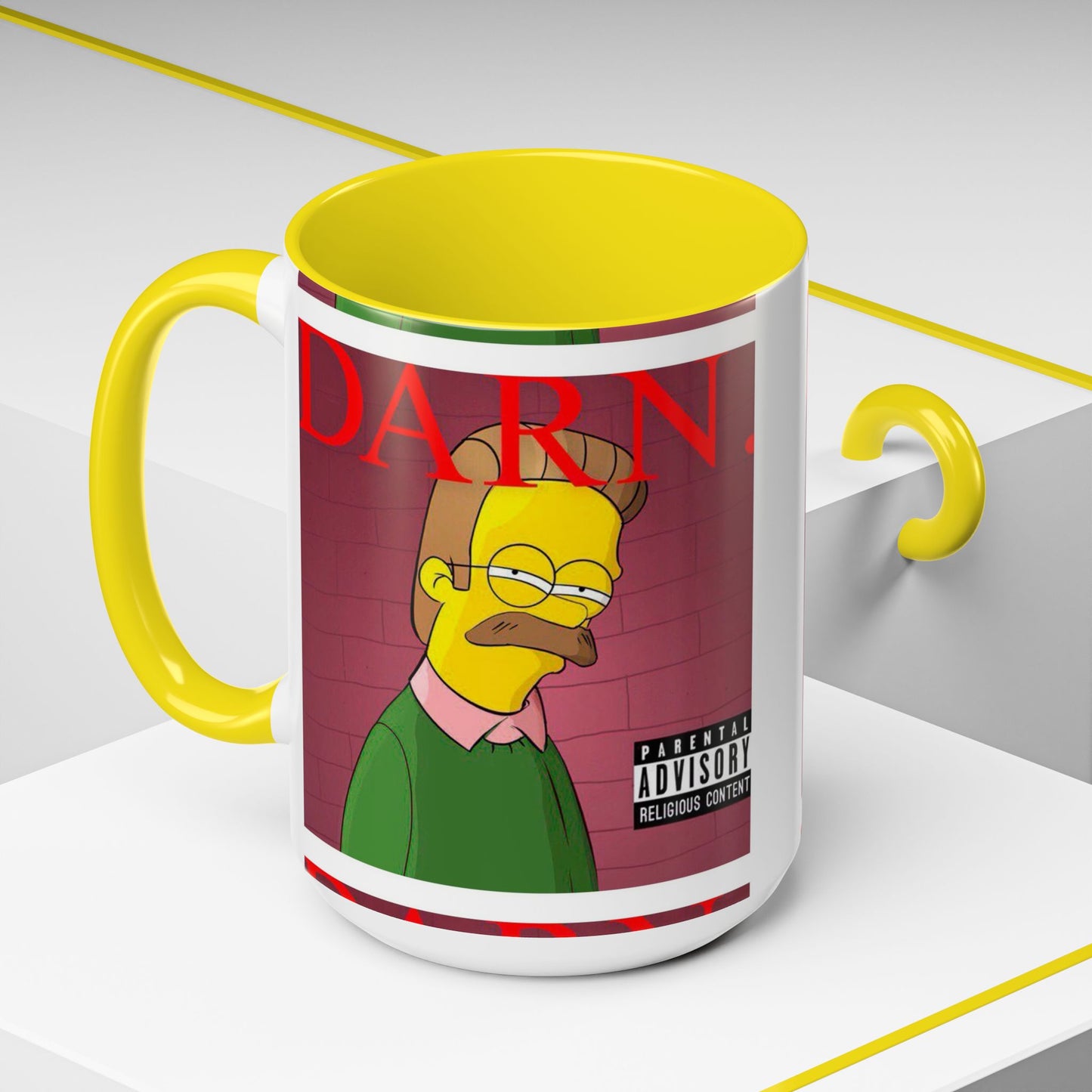 Kendrick Lamar x Simpsons "DARN" Ned Flanders Mashup Mug – Funny Hip Hop Accent Coffee Cup – 11oz & 15oz