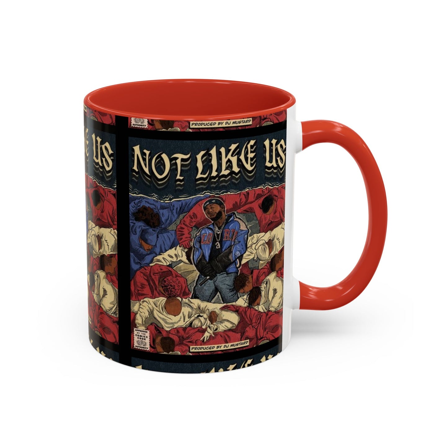 Kendrick Lamar "Not Like Us" Comic Mug – Hip-Hop Coffee Cup, Rap Art Gift, Color Accent Ceramic