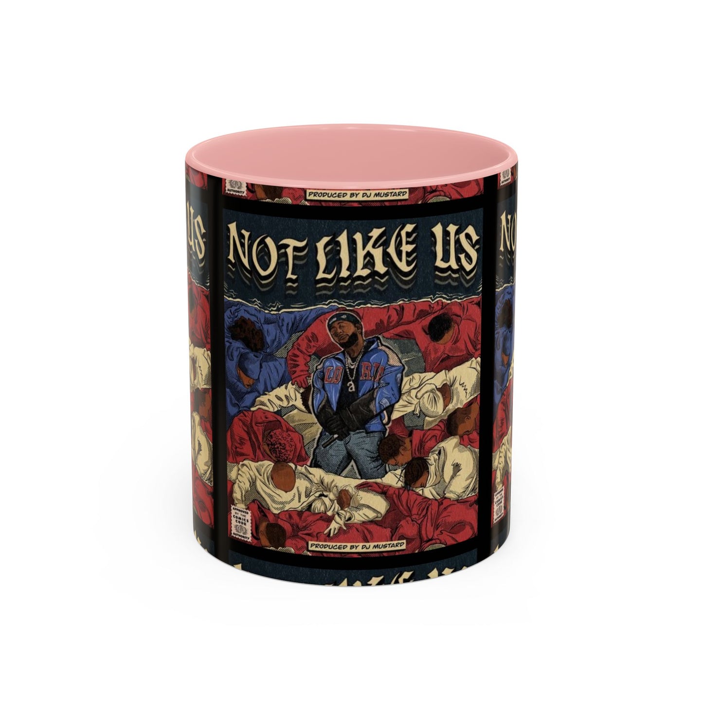 Kendrick Lamar "Not Like Us" Comic Mug – Hip-Hop Coffee Cup, Rap Art Gift, Color Accent Ceramic