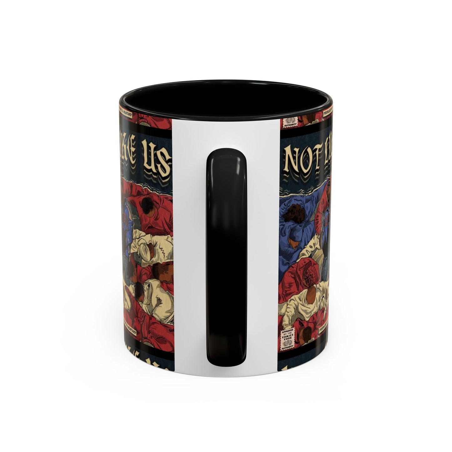 Kendrick Lamar "Not Like Us" Comic Mug – Hip-Hop Coffee Cup, Rap Art Gift, Color Accent Ceramic