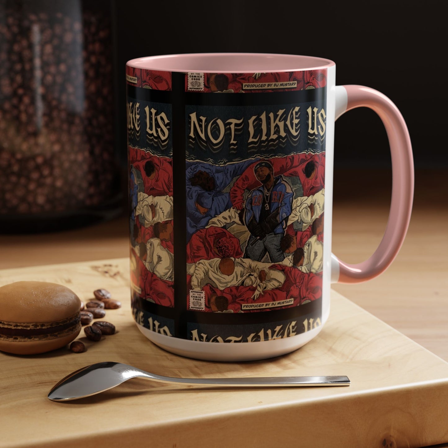 Kendrick Lamar "Not Like Us" Comic Mug – Hip-Hop Coffee Cup, Rap Art Gift, Color Accent Ceramic