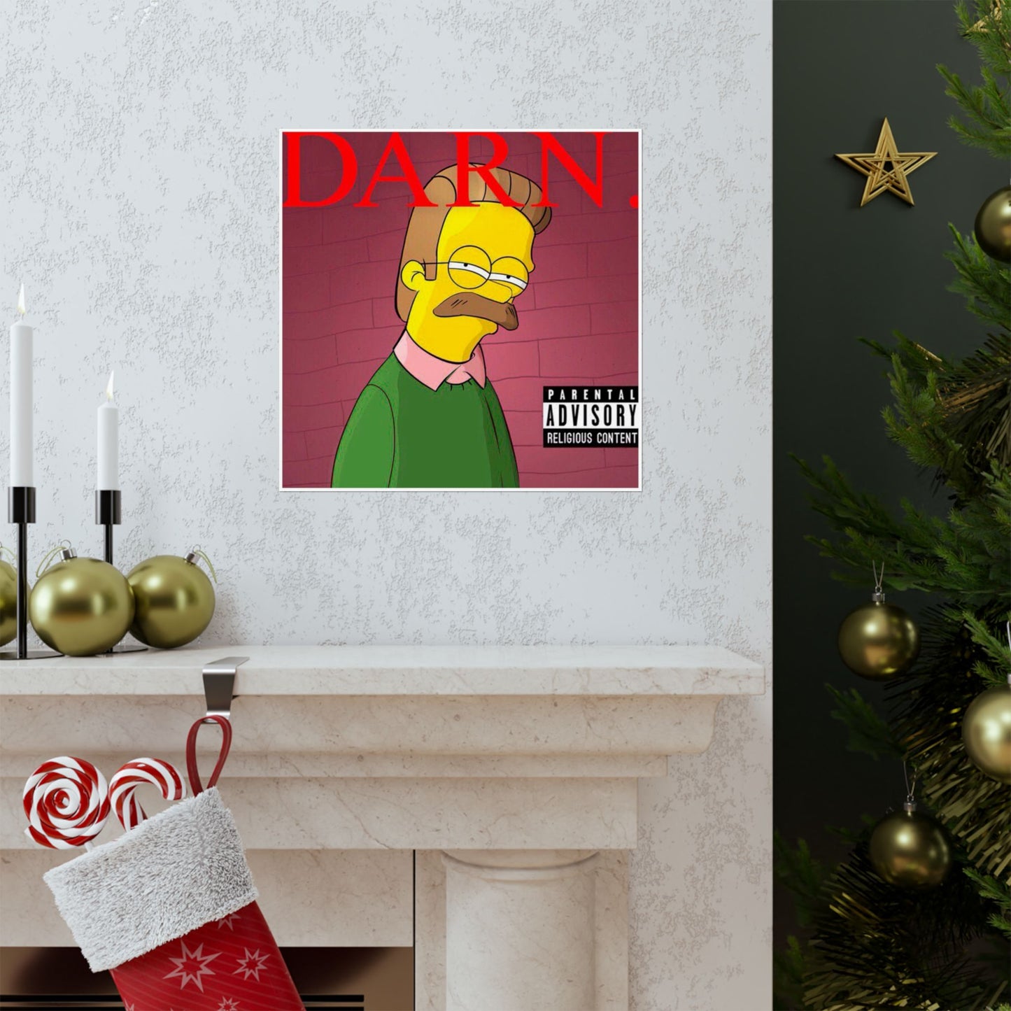 Kendrick Lamar x Simpsons “DARN” Poster – Funny Ned Flanders Mashup Wall Art – Matte Print for Music & Pop Culture Fans