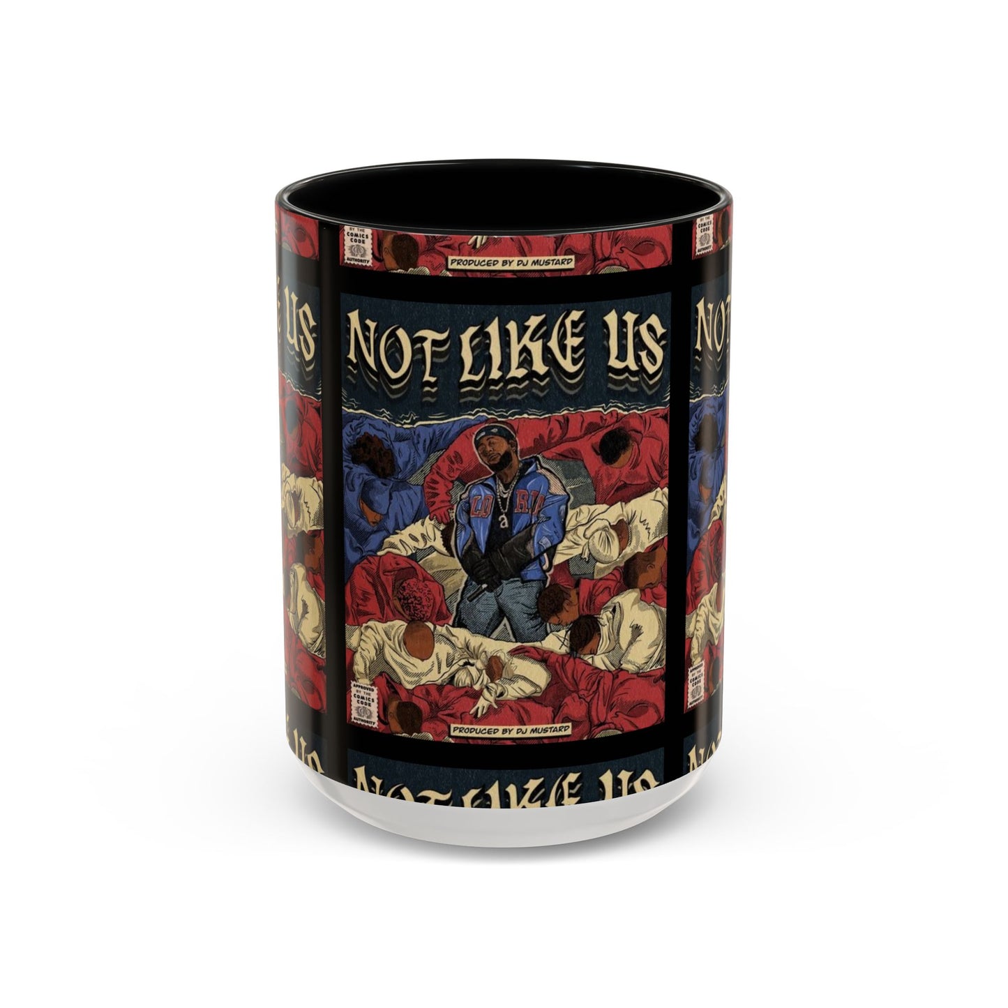 Kendrick Lamar "Not Like Us" Comic Mug – Hip-Hop Coffee Cup, Rap Art Gift, Color Accent Ceramic