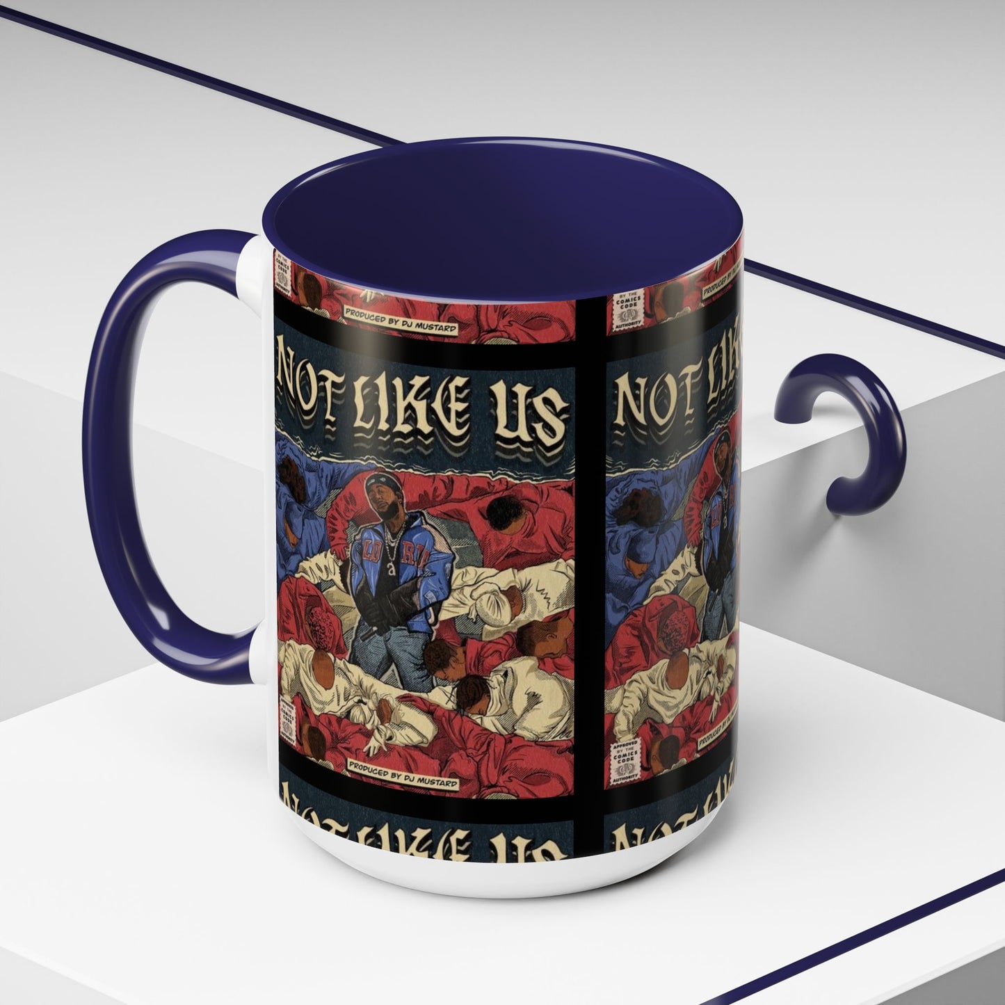 Kendrick Lamar "Not Like Us" Comic Mug – Hip-Hop Coffee Cup, Rap Art Gift, Color Accent Ceramic