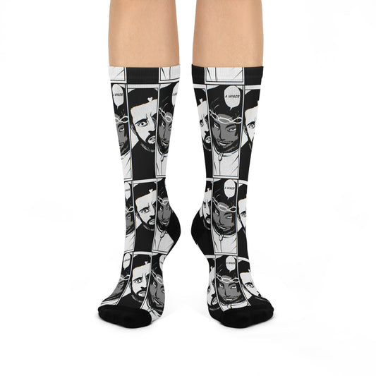 Kendrick Lamar Drake Anime Battle - Crew Socks - Black Pattern