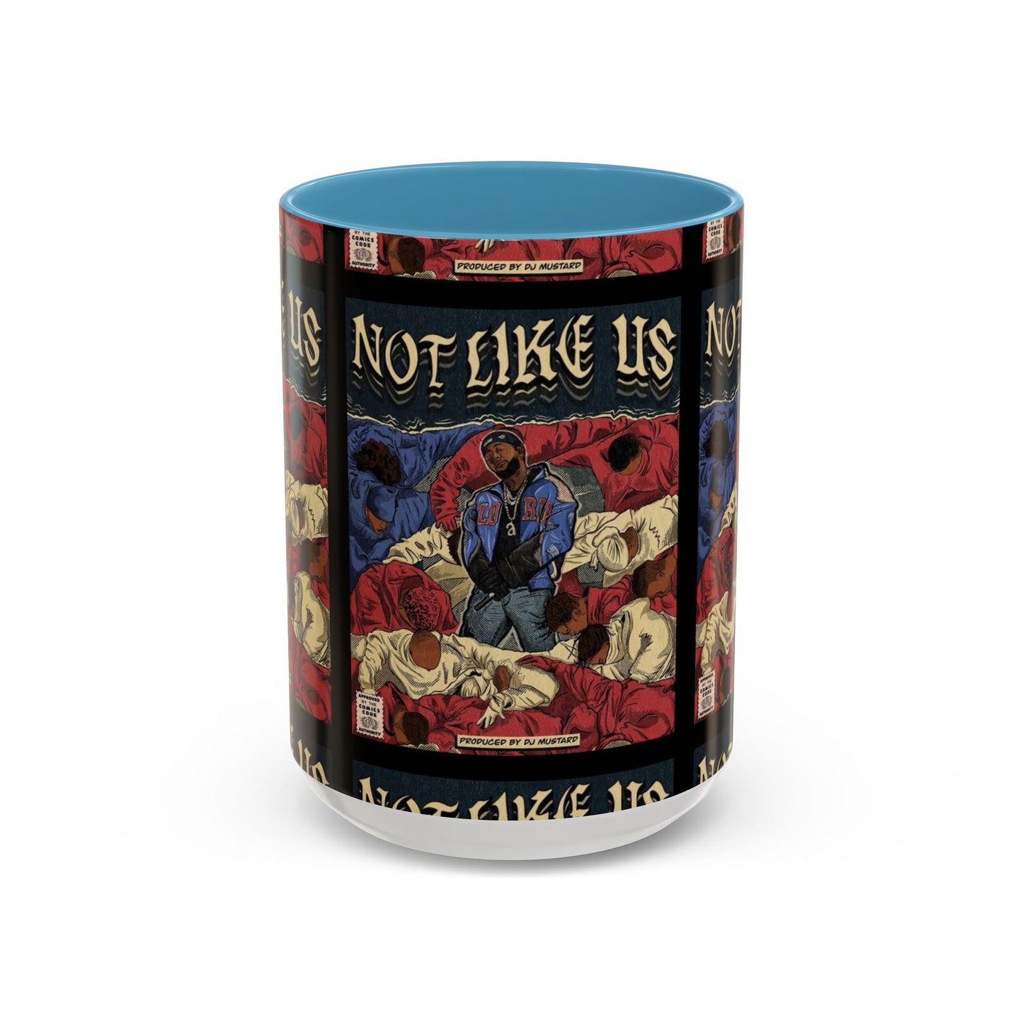Kendrick Lamar "Not Like Us" Comic Mug – Hip-Hop Coffee Cup, Rap Art Gift, Color Accent Ceramic