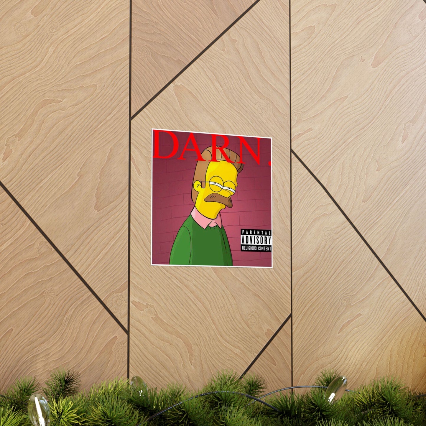 Kendrick Lamar x Simpsons “DARN” Poster – Funny Ned Flanders Mashup Wall Art – Matte Print for Music & Pop Culture Fans
