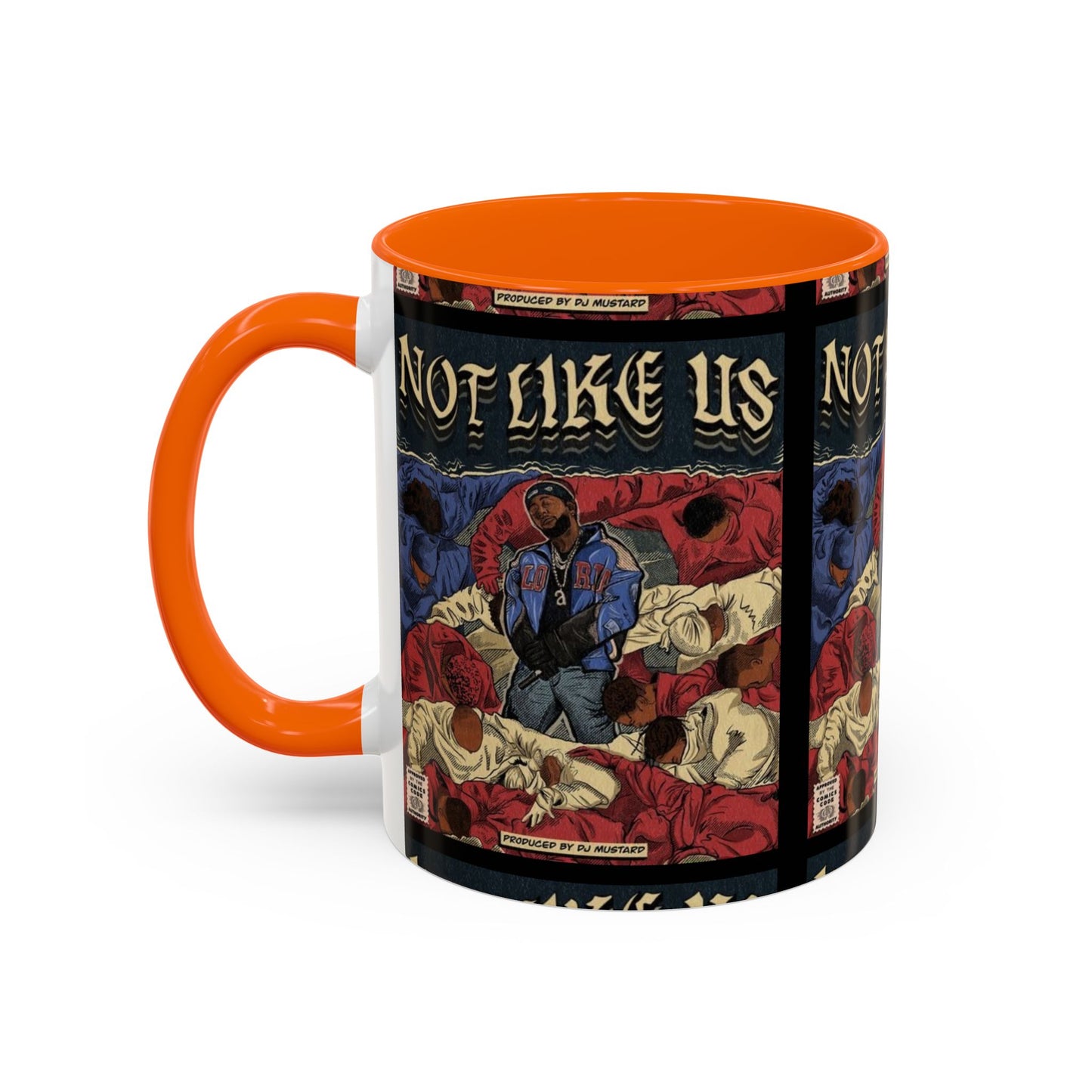 Kendrick Lamar "Not Like Us" Comic Mug – Hip-Hop Coffee Cup, Rap Art Gift, Color Accent Ceramic
