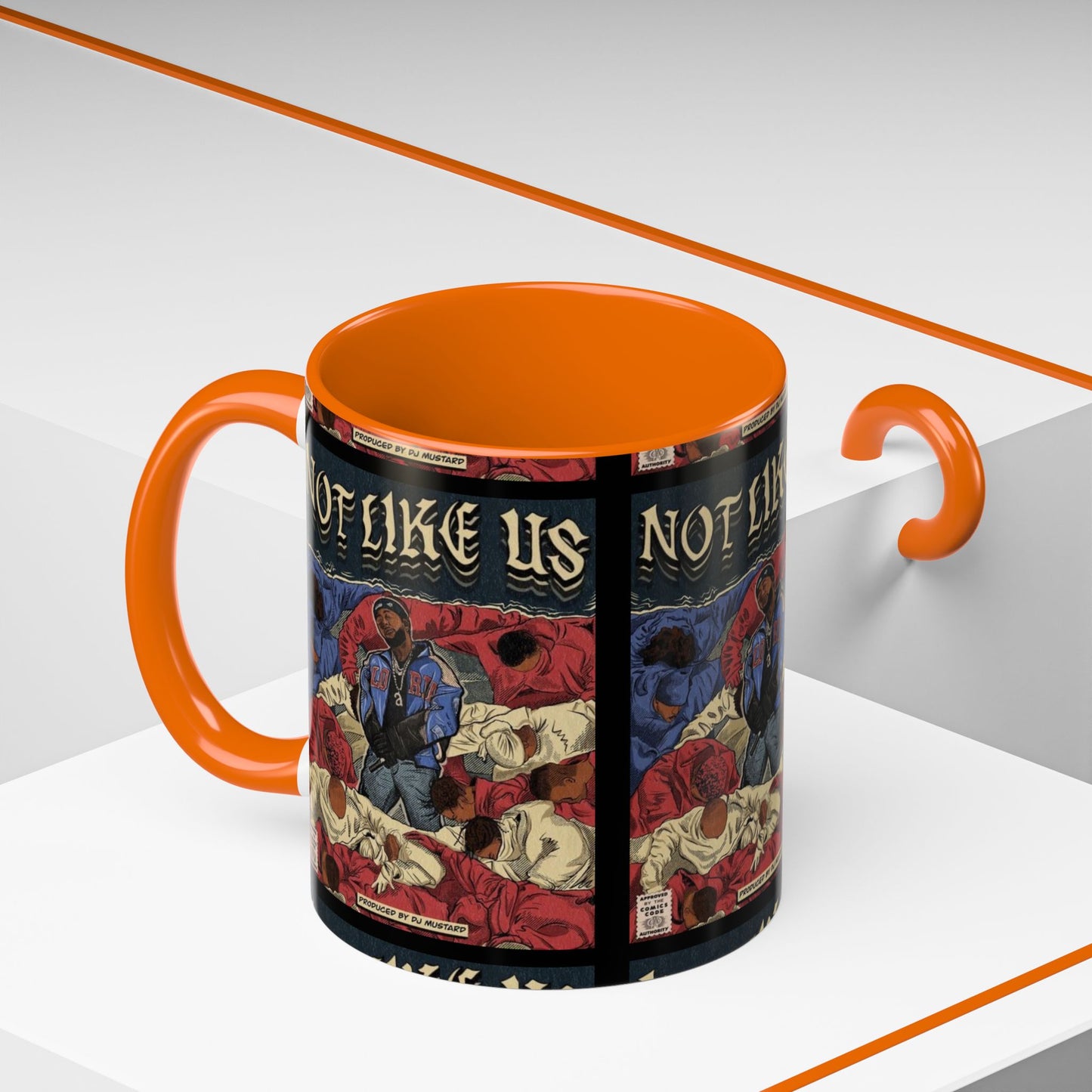 Kendrick Lamar "Not Like Us" Comic Mug – Hip-Hop Coffee Cup, Rap Art Gift, Color Accent Ceramic