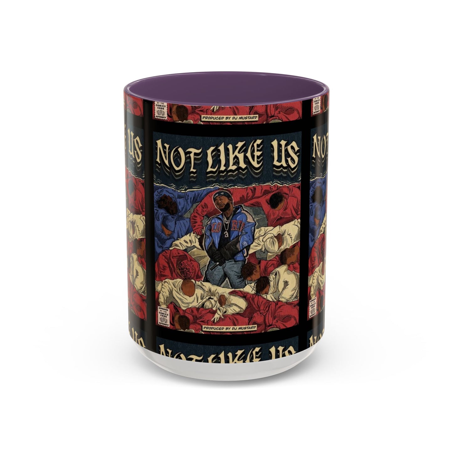 Kendrick Lamar "Not Like Us" Comic Mug – Hip-Hop Coffee Cup, Rap Art Gift, Color Accent Ceramic