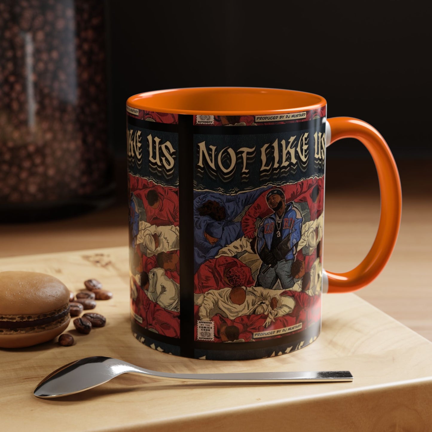 Kendrick Lamar "Not Like Us" Comic Mug – Hip-Hop Coffee Cup, Rap Art Gift, Color Accent Ceramic