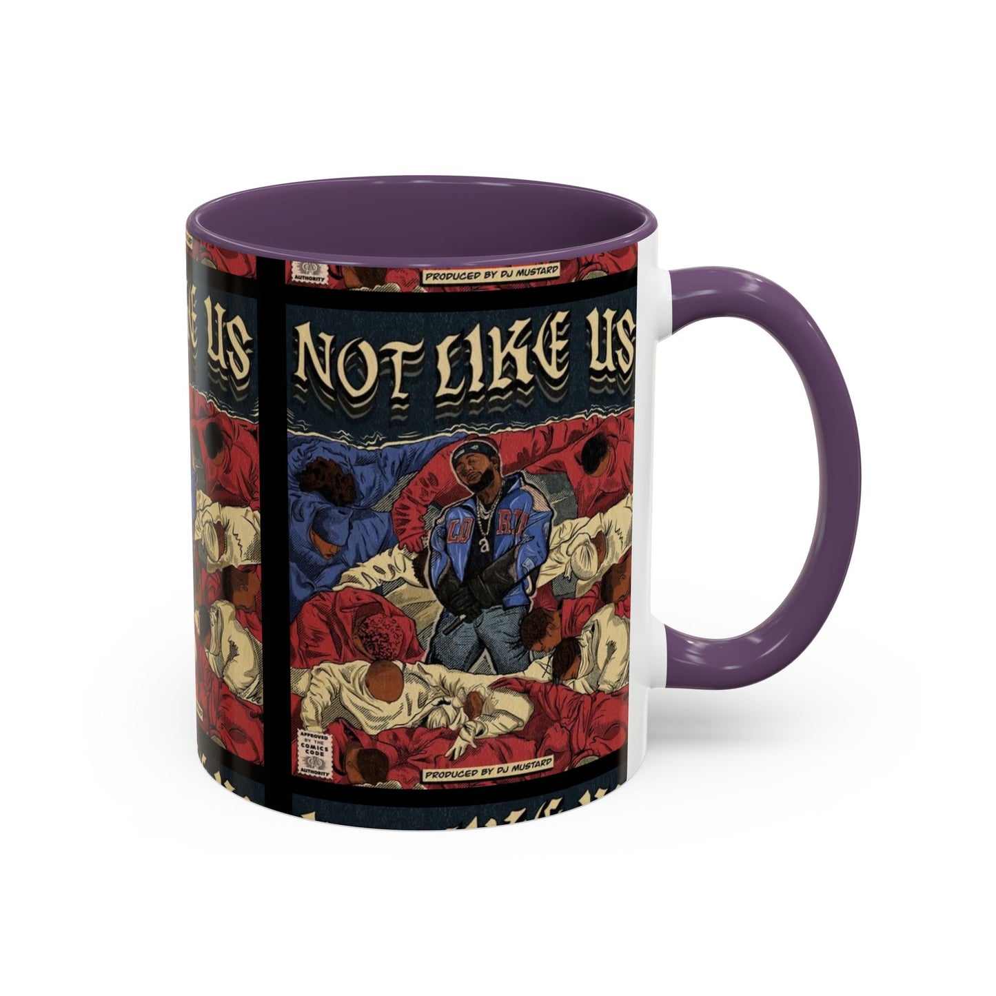 Kendrick Lamar "Not Like Us" Comic Mug – Hip-Hop Coffee Cup, Rap Art Gift, Color Accent Ceramic