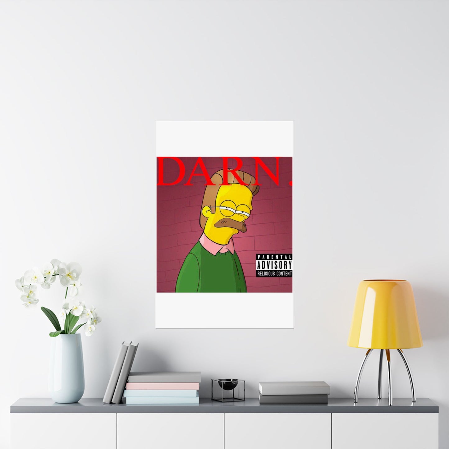 Kendrick Lamar x Simpsons “DARN” Poster – Funny Ned Flanders Mashup Wall Art – Matte Print for Music & Pop Culture Fans