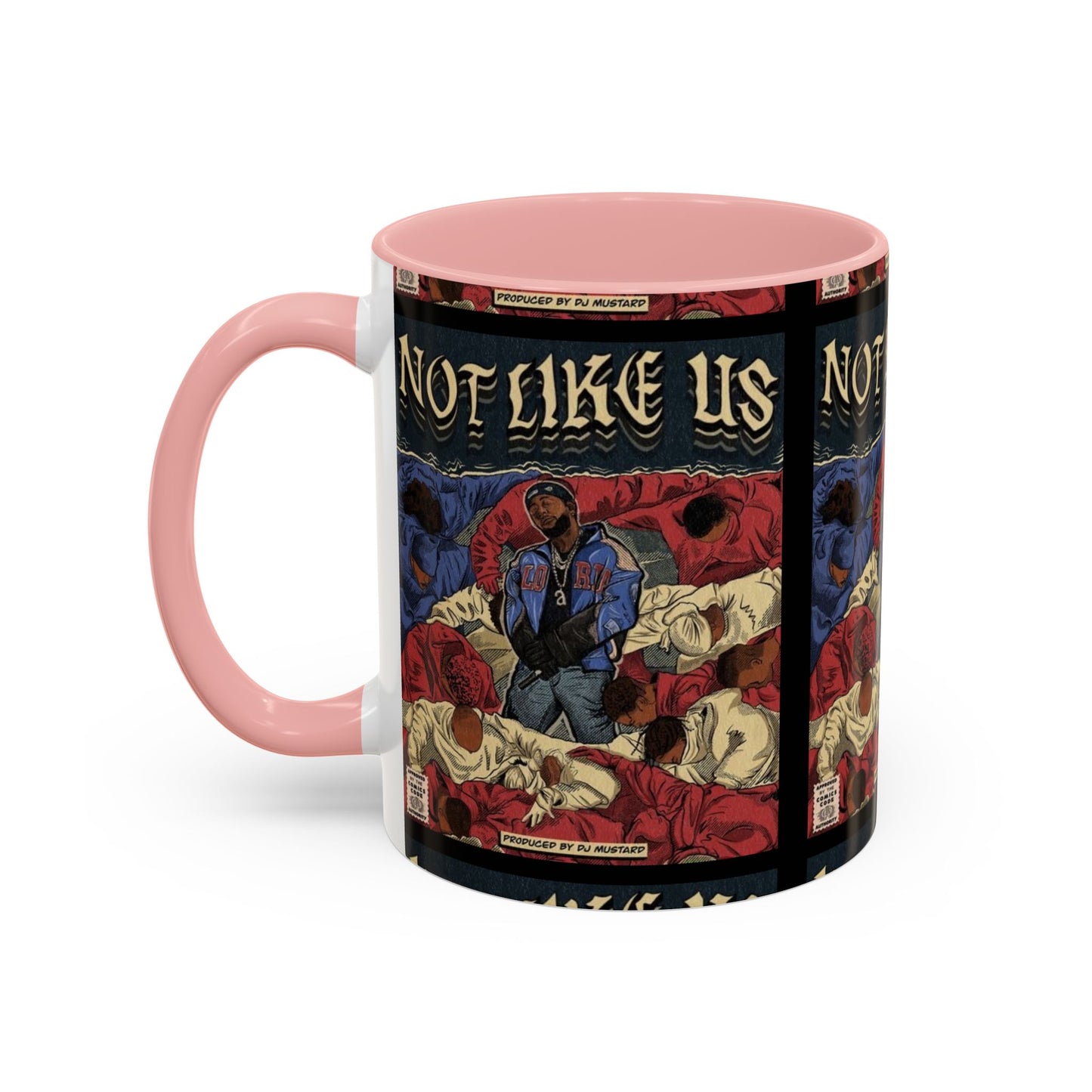 Kendrick Lamar "Not Like Us" Comic Mug – Hip-Hop Coffee Cup, Rap Art Gift, Color Accent Ceramic