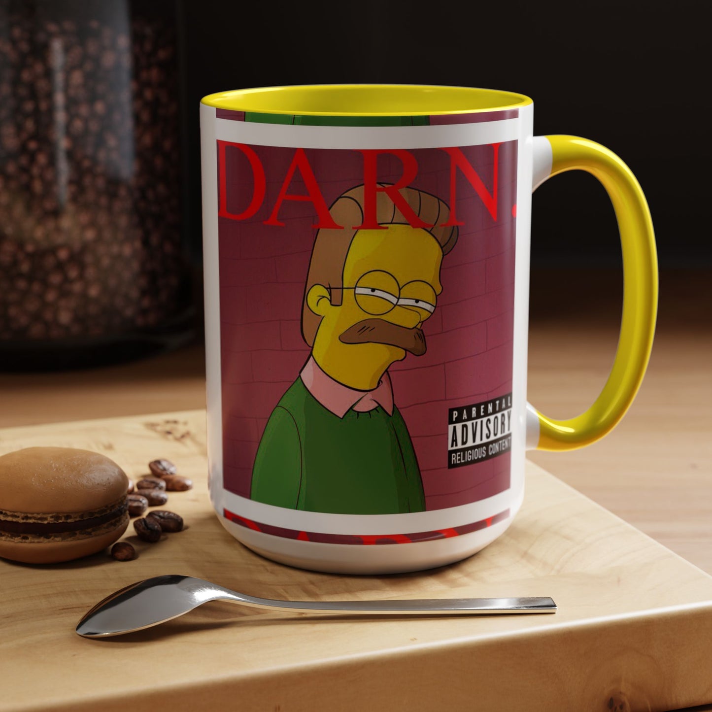 Kendrick Lamar x Simpsons "DARN" Ned Flanders Mashup Mug – Funny Hip Hop Accent Coffee Cup – 11oz & 15oz